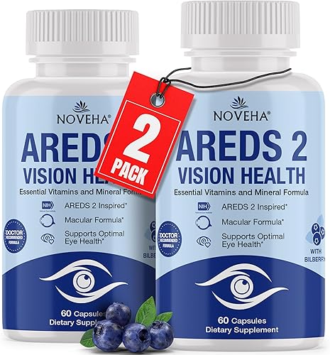 NOVEHA AREDS 2 Suplemento de vitaminas y minerales para los ojos  Fórmula de apoyo de la visión con luteína, zeaxantina, arándano, Eyebright y