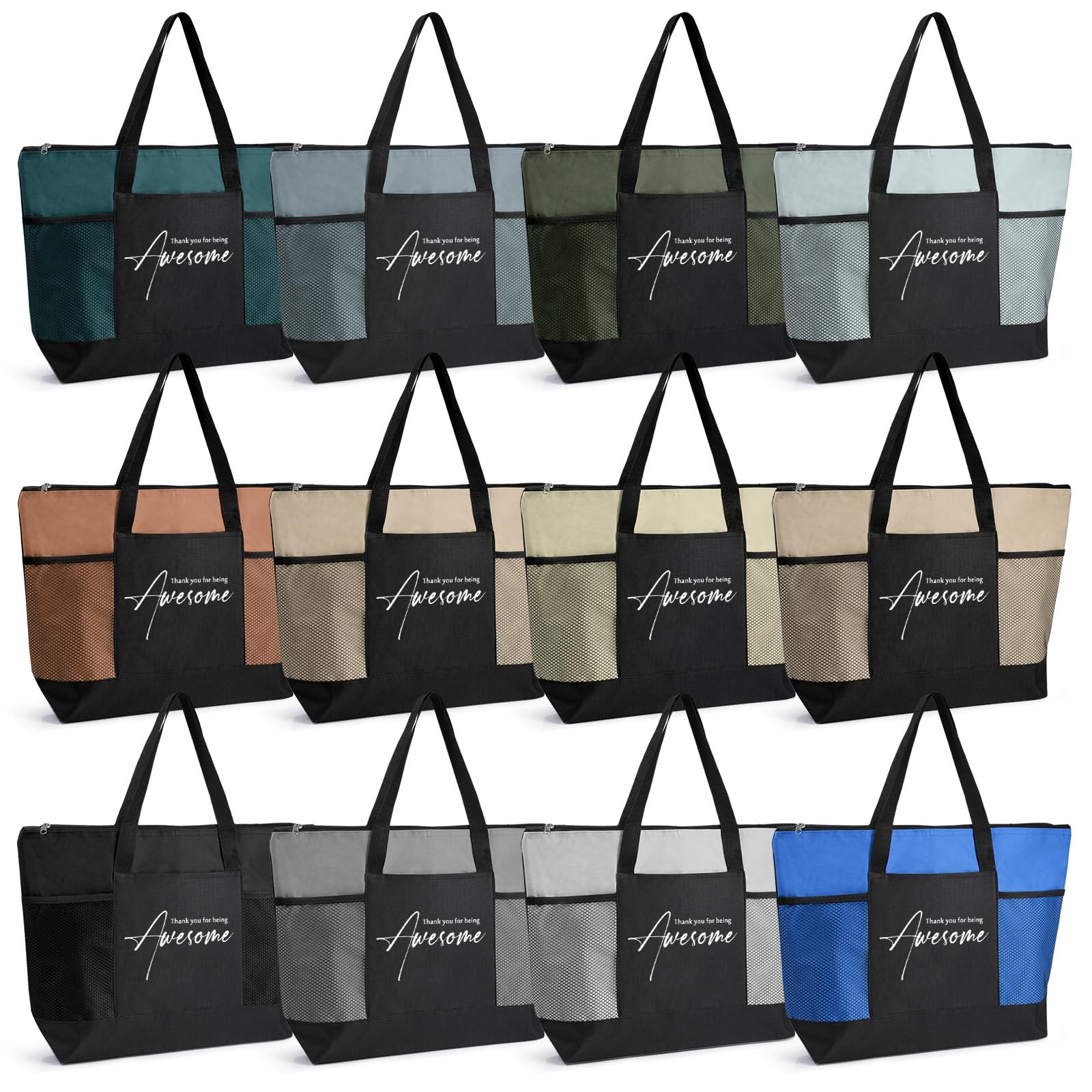 Paterr 12 Pcs Employee Appreciation Gifts Bulk Thank You Zipper Tote Bag with Mesh Pocket for Social Worker Nurse Teacher (Neutral)