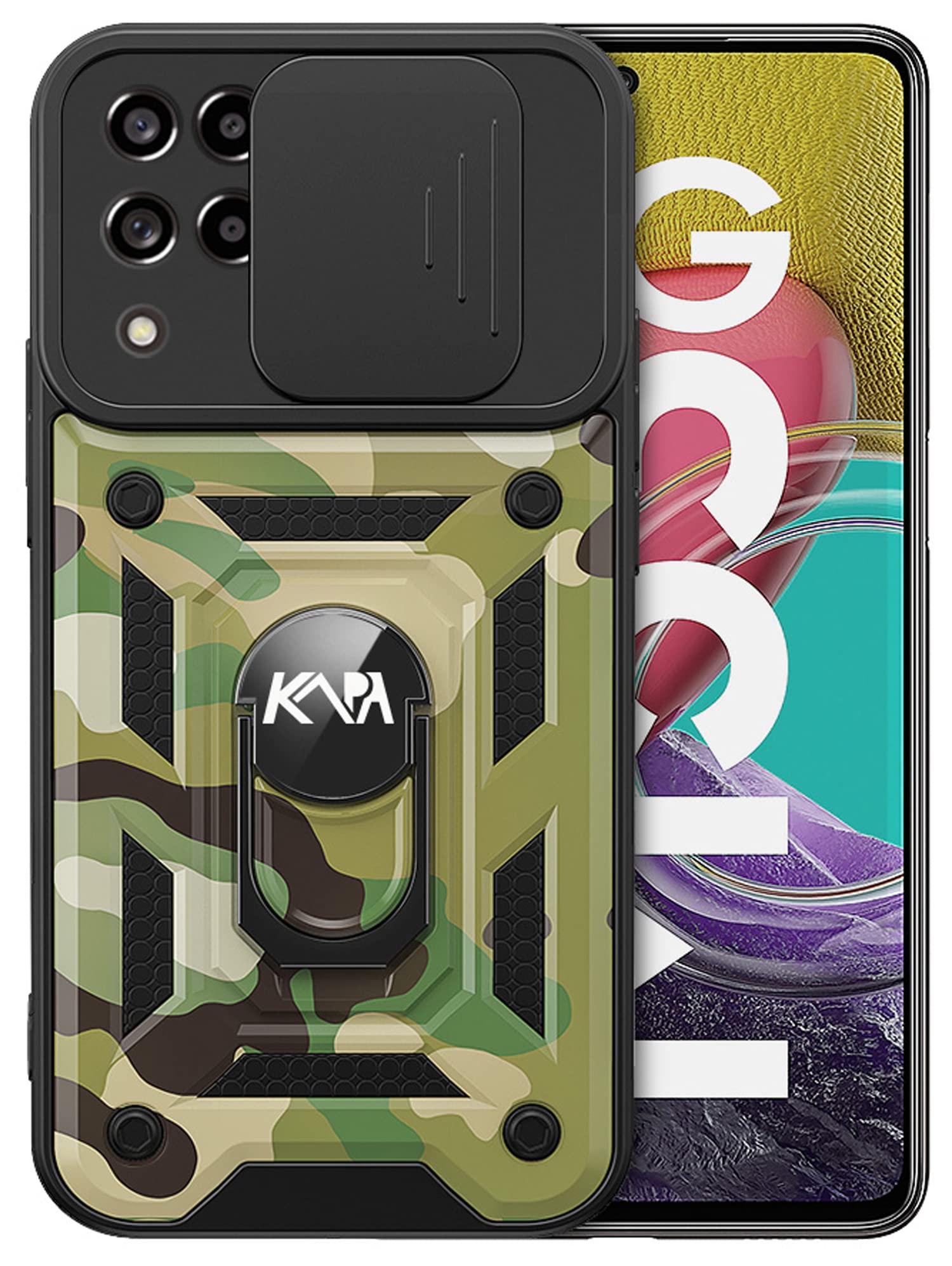 Kapa Tank Back Cover for Samsung Galaxy M33 (5G), Ring + Slider Shockproof Lens Protection Case (Green) (B0BBM44F7N) Amazon Price History, Amazon Price Tracker