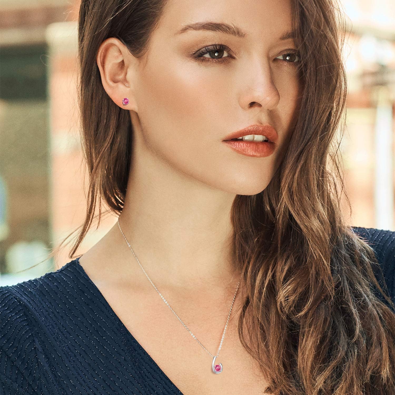 Gem Stone King 10K White Gold Pink Mystic Topaz Pendant Earrings Jewelry Set For Women | 3.00 Cttw | Gemstone November Birthstone | Round 6MM | with 18 Inch Chain - Image 3