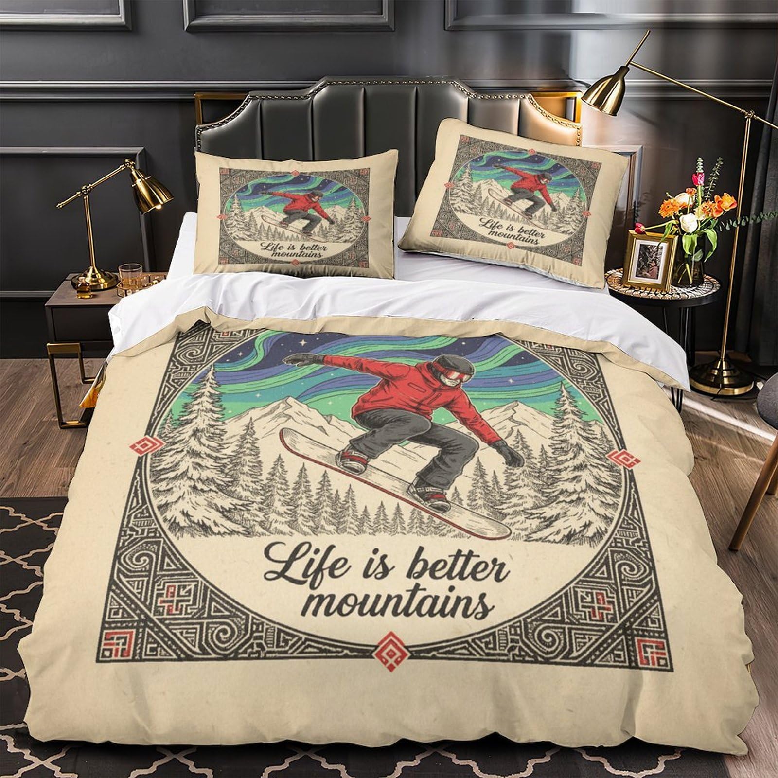 Parure de lit montagne vintage pour chambre d'enfant et ado passionné