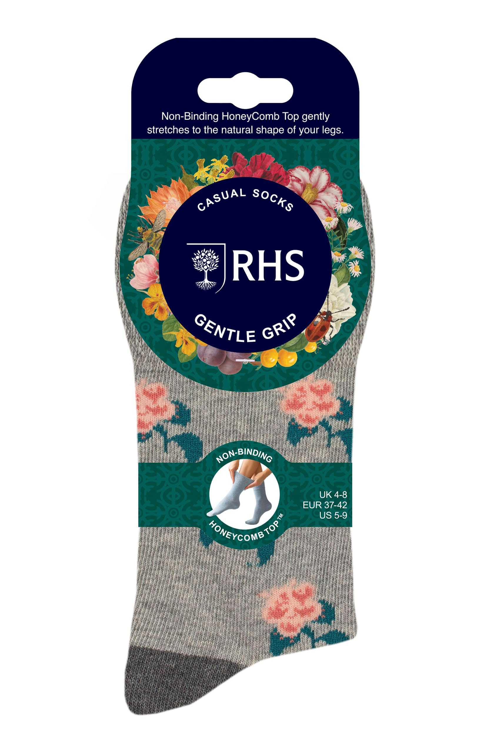 SockShop RHS Królewskie Towarzystwo Ogrodnicze Damskie Skarpetki - RHS x Delikatny Wzór Uchwytu, Bawełniane Skarpety, Prezent dla ogrodników, Rozmiar 37-42 3 pary