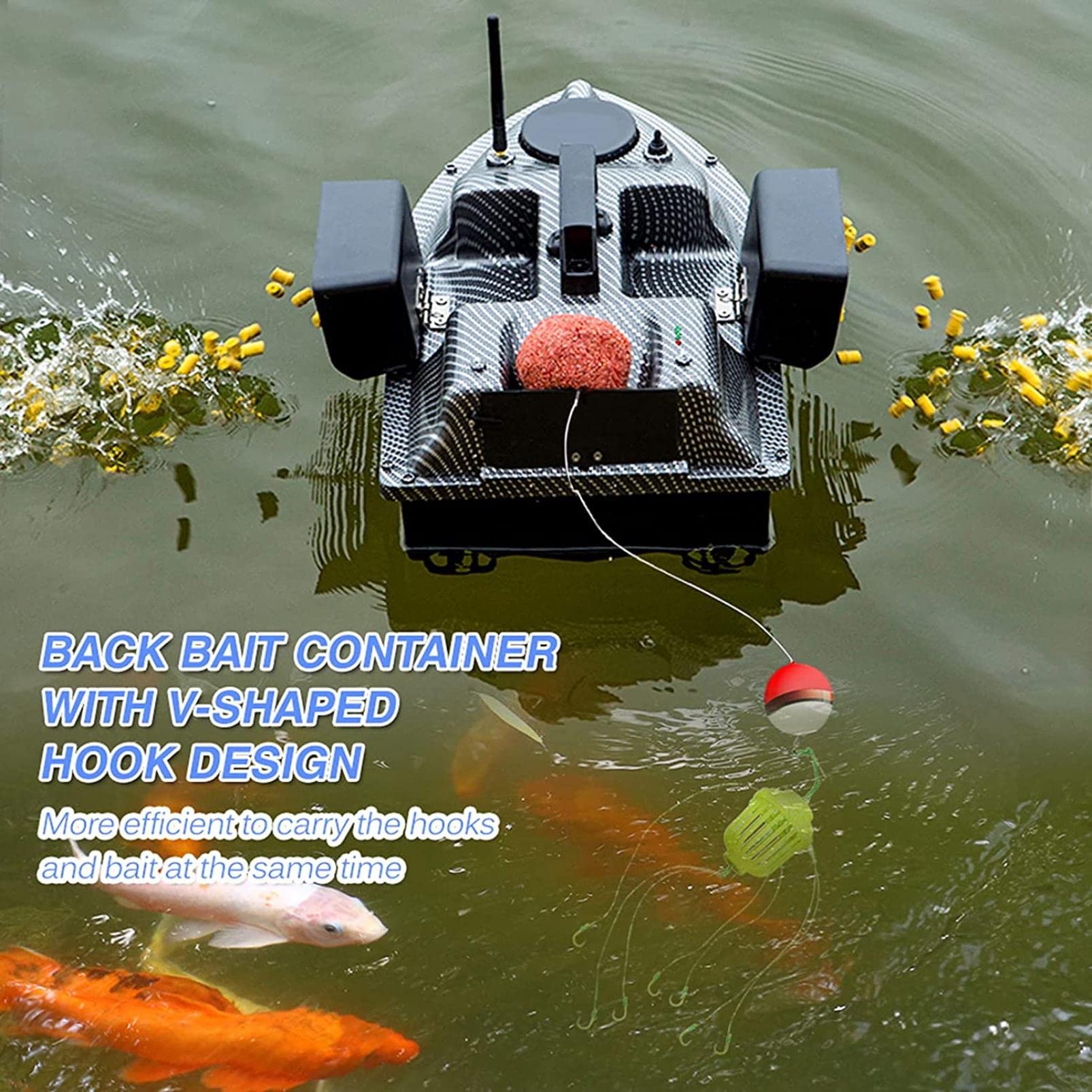 Barca Esca RC da Pesca Intelligente Barchino Carpfishing Telecomando GPS 500 m di Crociera Automatica con Doppio Motore e Batteria da 12000mAh Adatto per i Pescatori Anziani, Facile da Usare
