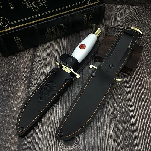 Miniatura 6 de HUAAO Cuchillo de caza de hoja fija de 10.2 pulgadas con funda, cuchillo Bowie de espiga completa, mango acrílico de hoja 440C, cuchillo de