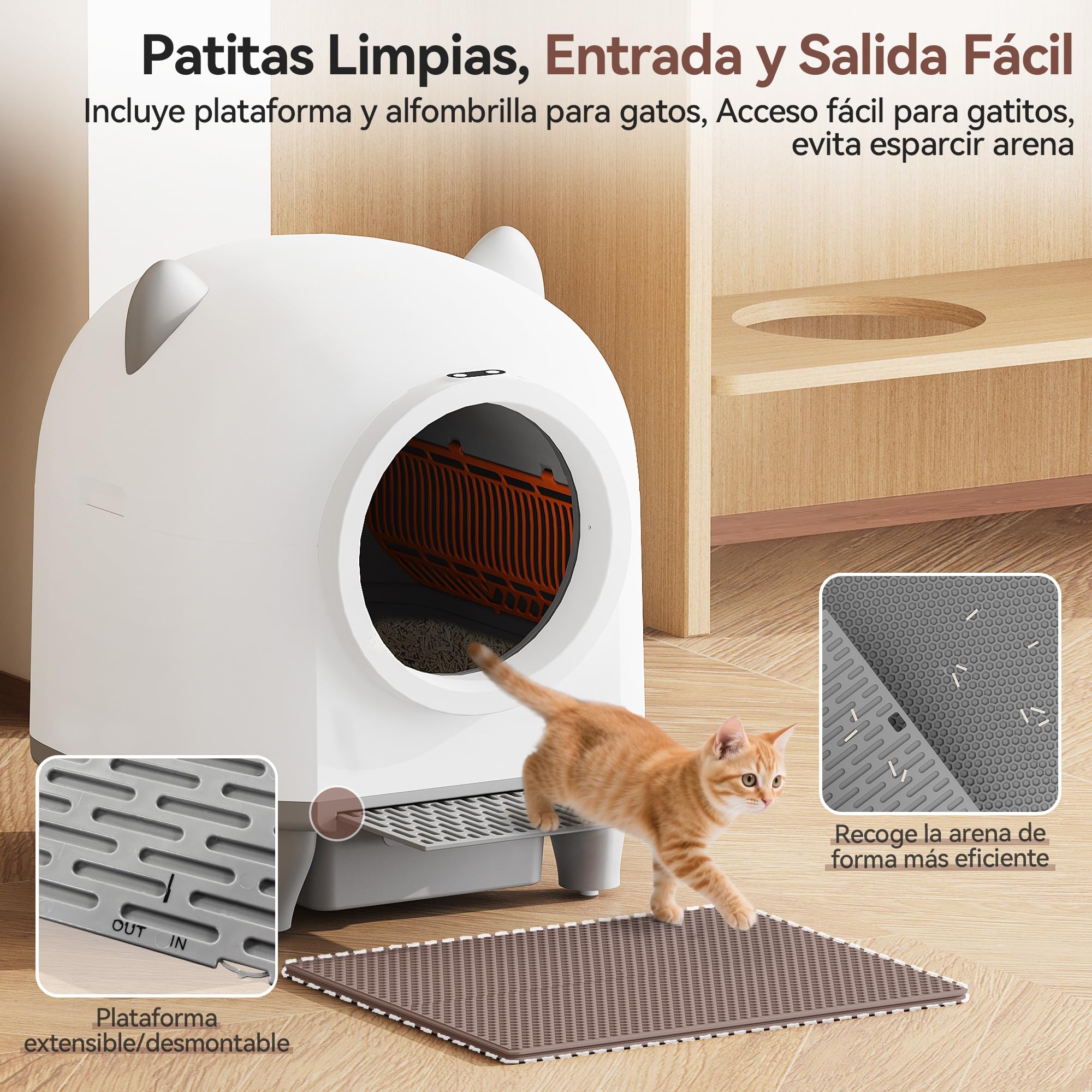 Devoko Arenero Gatos Autolimpiable Grande, 90L Gran Capacidad Arenero Automatico Gatos, Equipado con Sistema de 6 Seguridad, Compatible con Control App, Función Mejorada Eliminación Olores