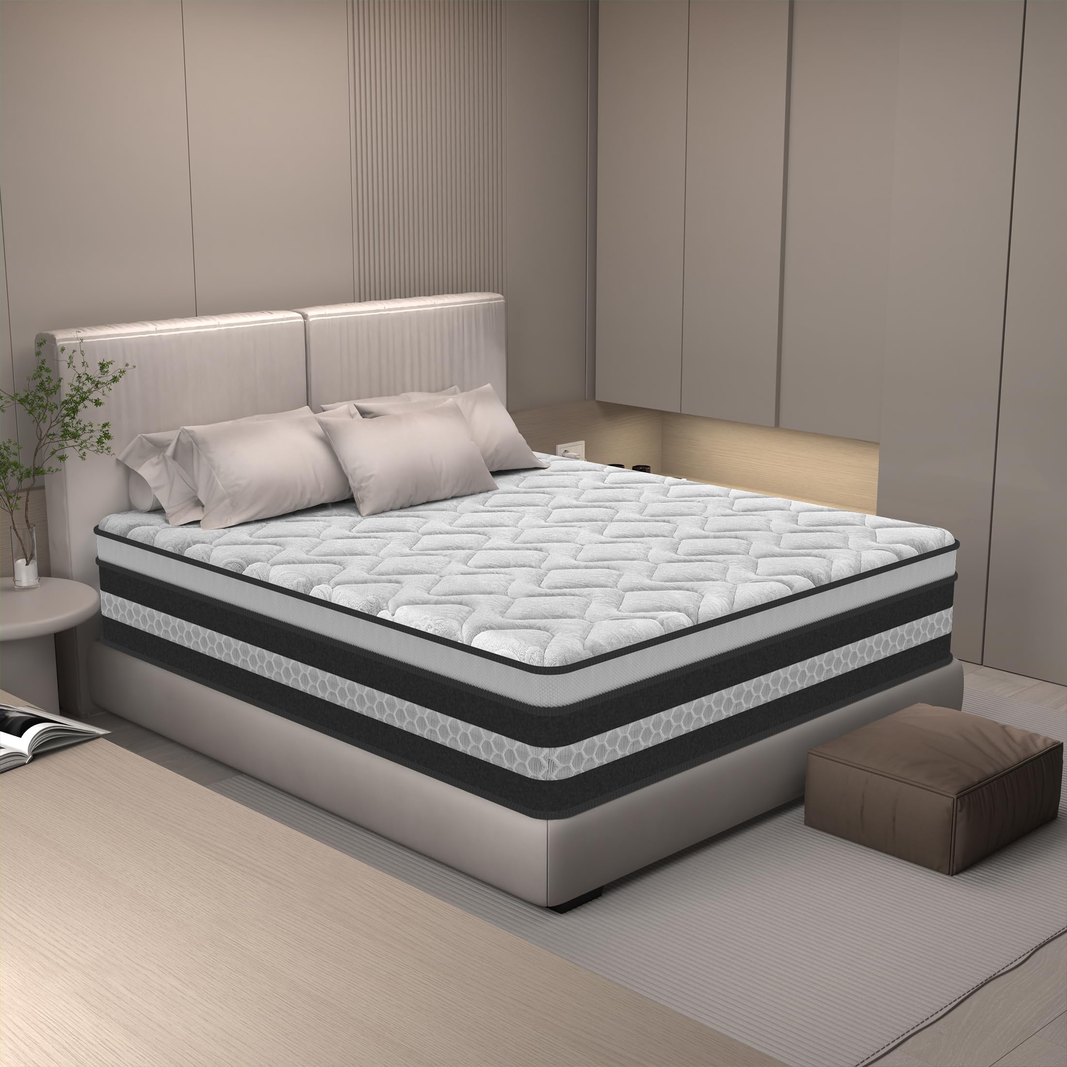 Colchón 160x200 Muelles Ensacados, Altura 28 cm, Colchón Viscoelástico, Certificado Oeko-Tex, 8 Zonas Ergonómico, Firmeza Media, Libre de Movimientos, Ortopédico, Ideal para Uso Doméstico/Invitados