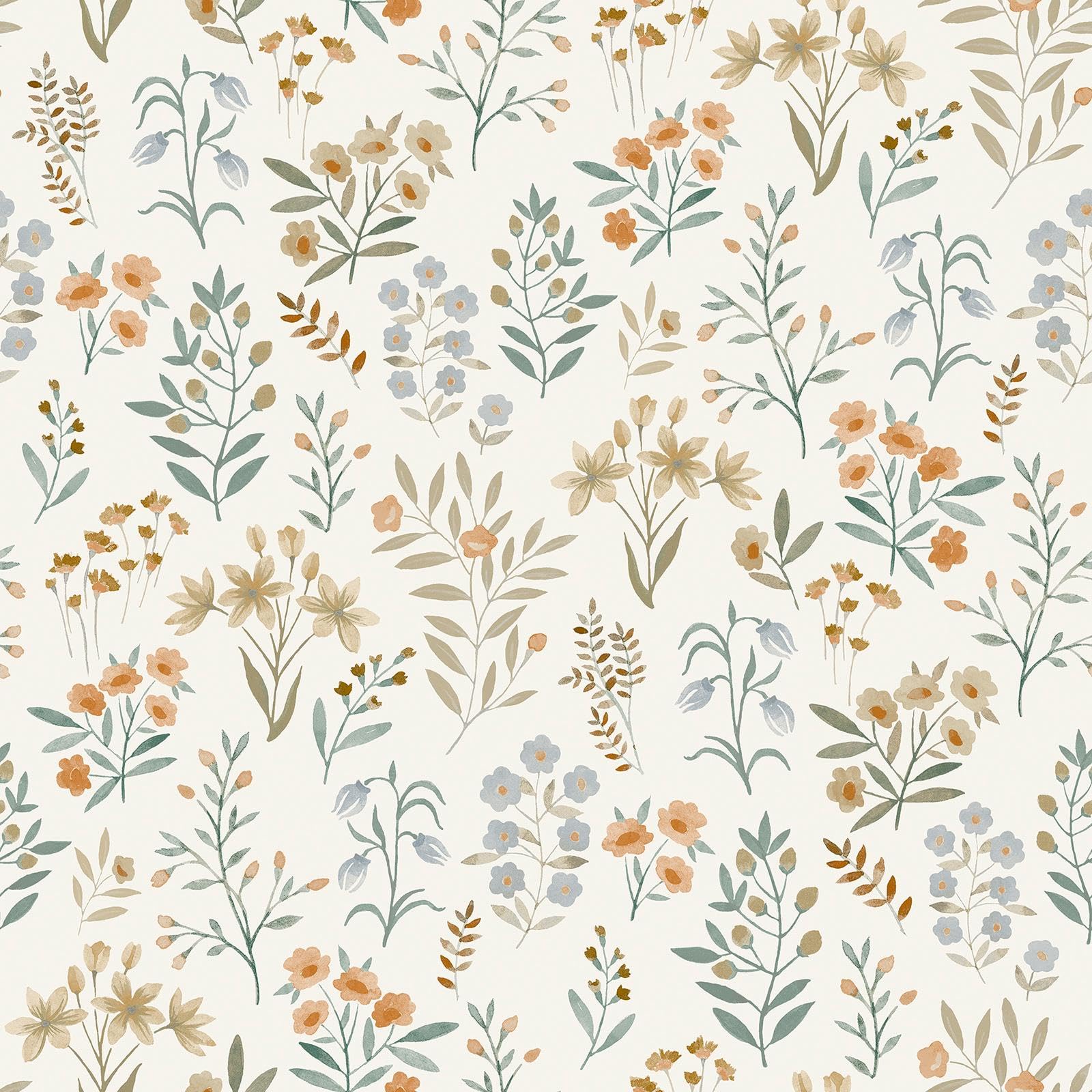 Floral Sprig Rust Wallpaper Cream Neutral Red Green Blue Natural Grandeco