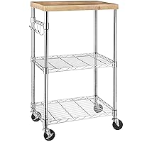 Amazon Basics scaffale da cucina portatile a 3 ripiani su ruote girevoli con 2 ripiani regolabili