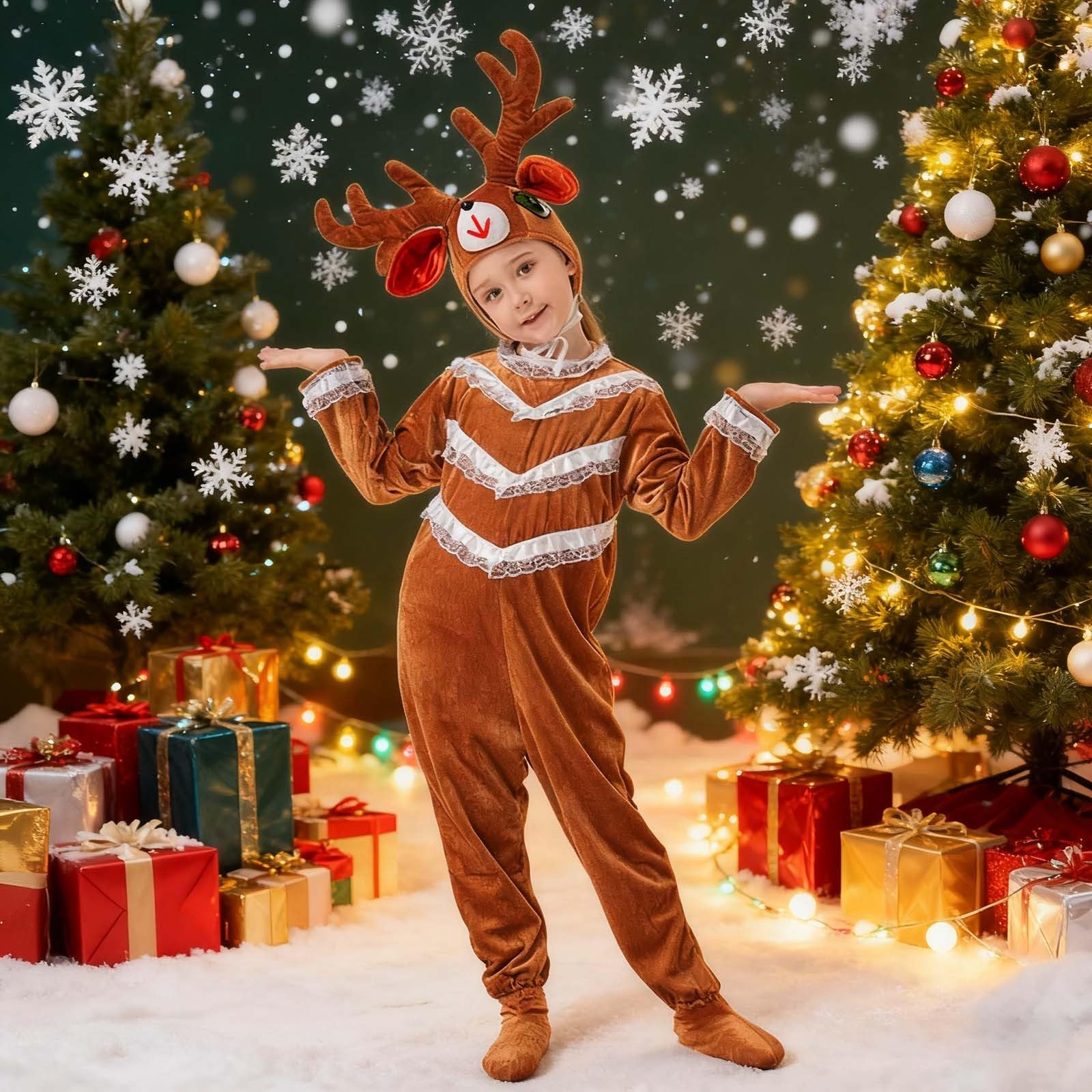 Generisch Kostium dziecięcy renifera, zwierzę, do gry filmowej, uroczy strój na wieczór kawalerski, przebranie cosplay, garderoba na święta, festiwale, występy