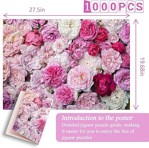 Miniatura 3 de PICKFORU Rompecabezas de flores rosas rosas para adultos de 1000 piezas, rompecabezas de flores con hermosa rosa, rompecabezas de plantas como