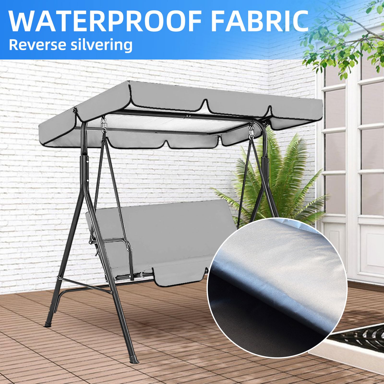 Hamaca de jardín, 249 x 185 cm, resistente al agua, techo universal de repuesto para columpio de jardín, toldo Oxford de 3 plazas, protección UV 210D (gris)