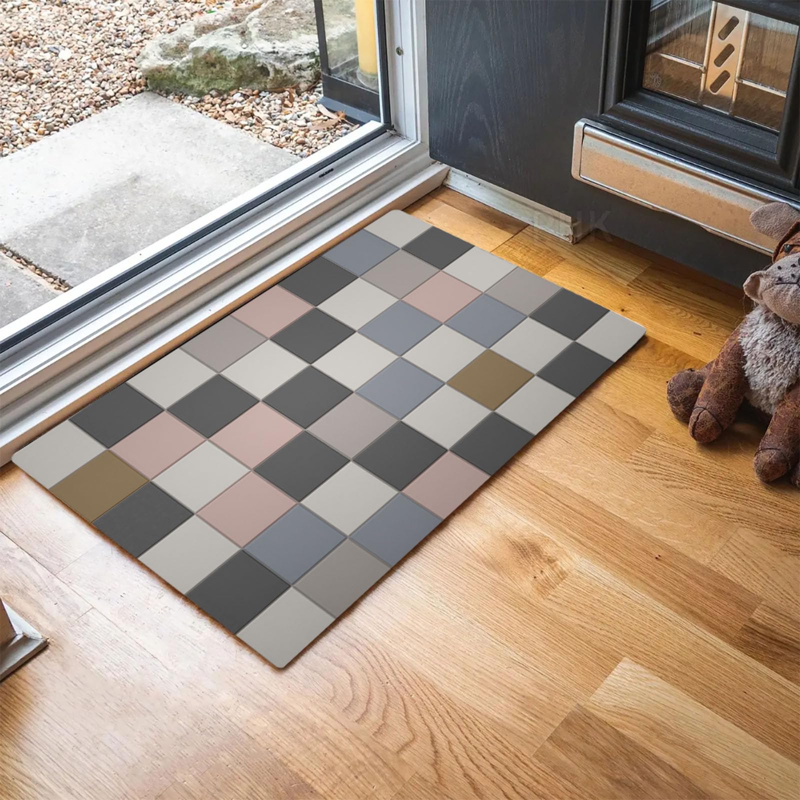 Paillasson d'intérieur moderne 80x120 lavable motif damier carré