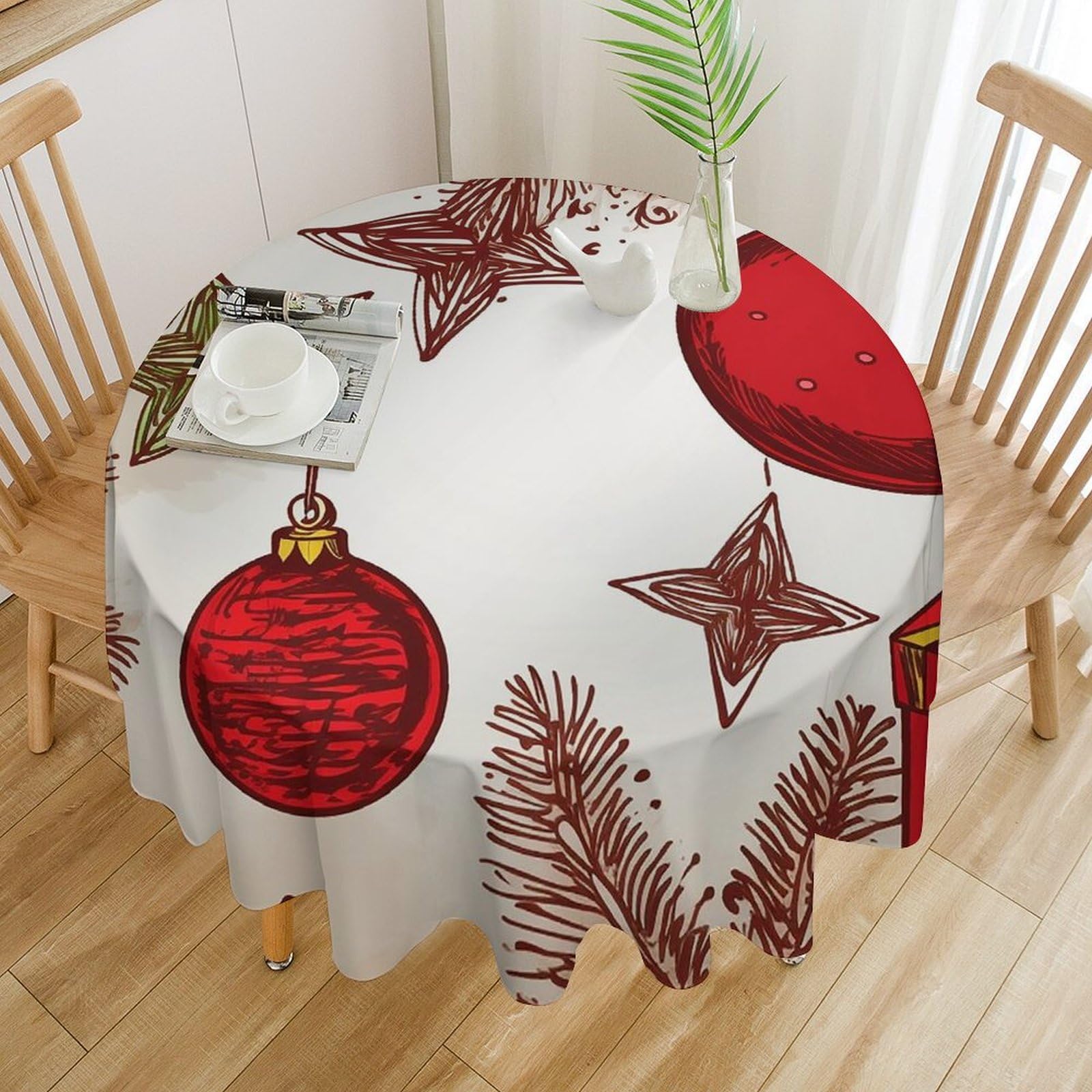 Nappe de table ronde imperméable 127 x 127 cm lavable en machine pour terrasse et salle à manger