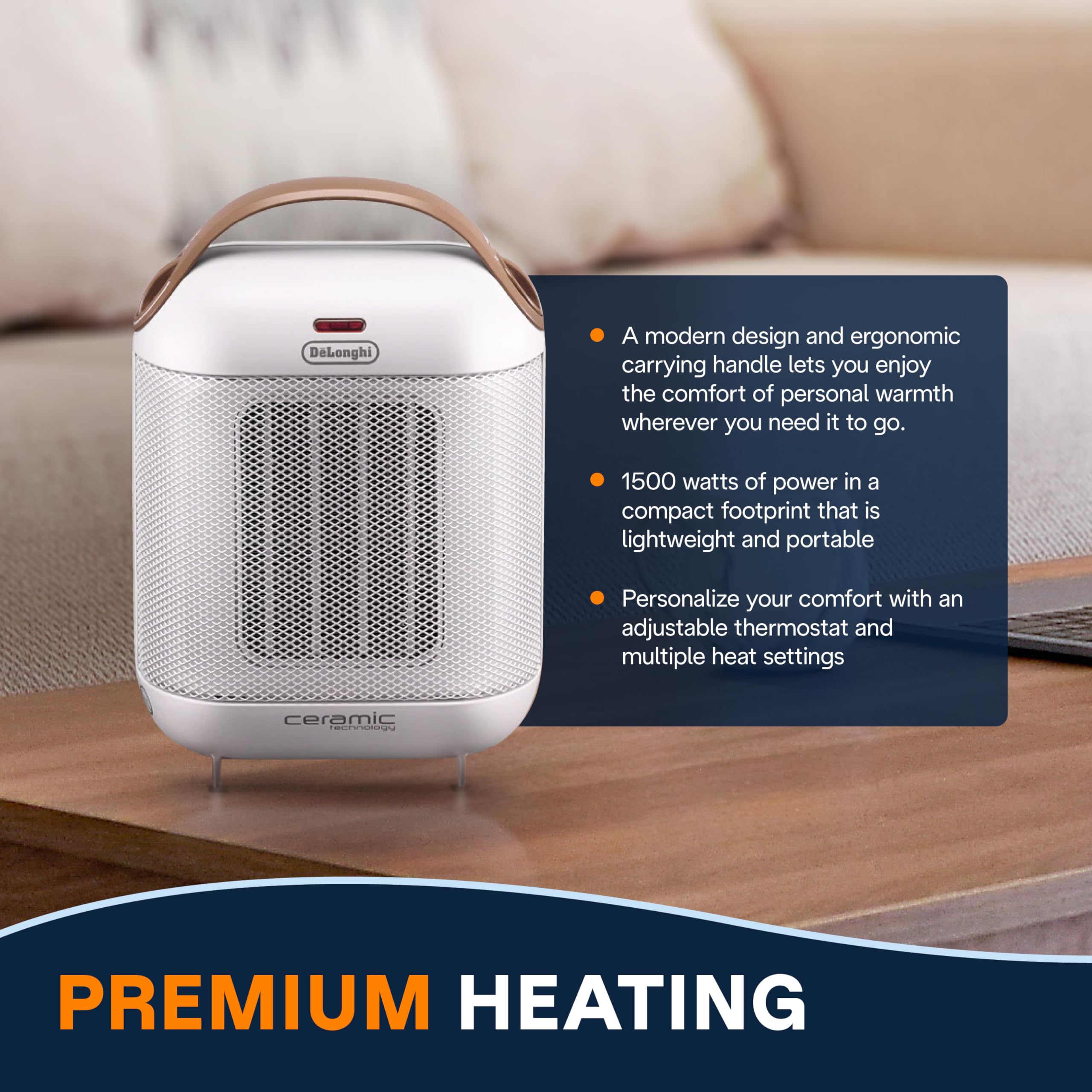 De'Longhi HFX30C15WCA Capsule Compact Ceramic Fan Heater, White
