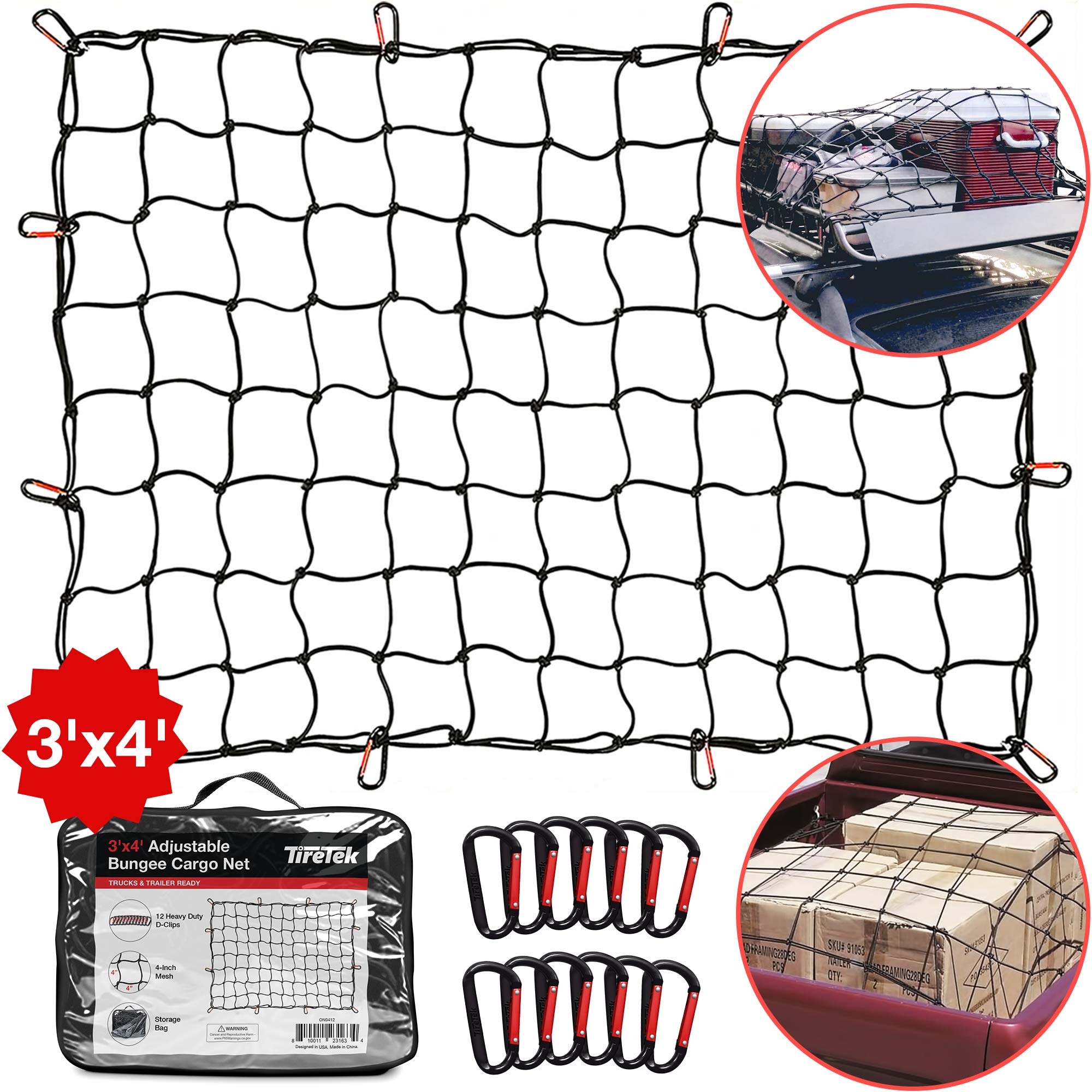 Buy TireTek Truck Bed Cargo Net for Cars & SUVs 3' x 4' Stretches to