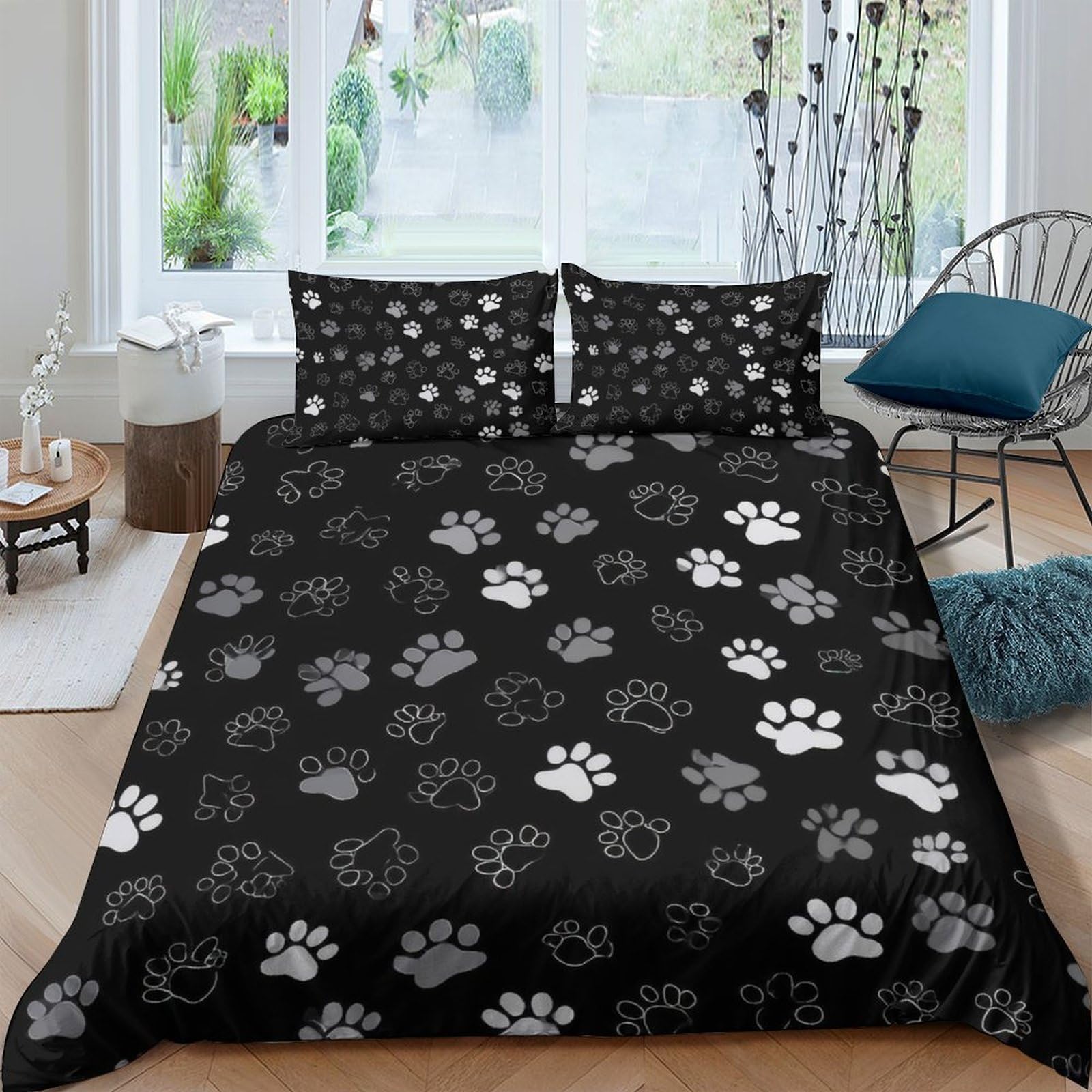 Ctjqhvkz Style-4 3D Printed Black Paw Fitted Sheet Microfiber Soft Non-Slip Bedroom Decor Animal Pattern Mattress Cover Single（135X200cm）