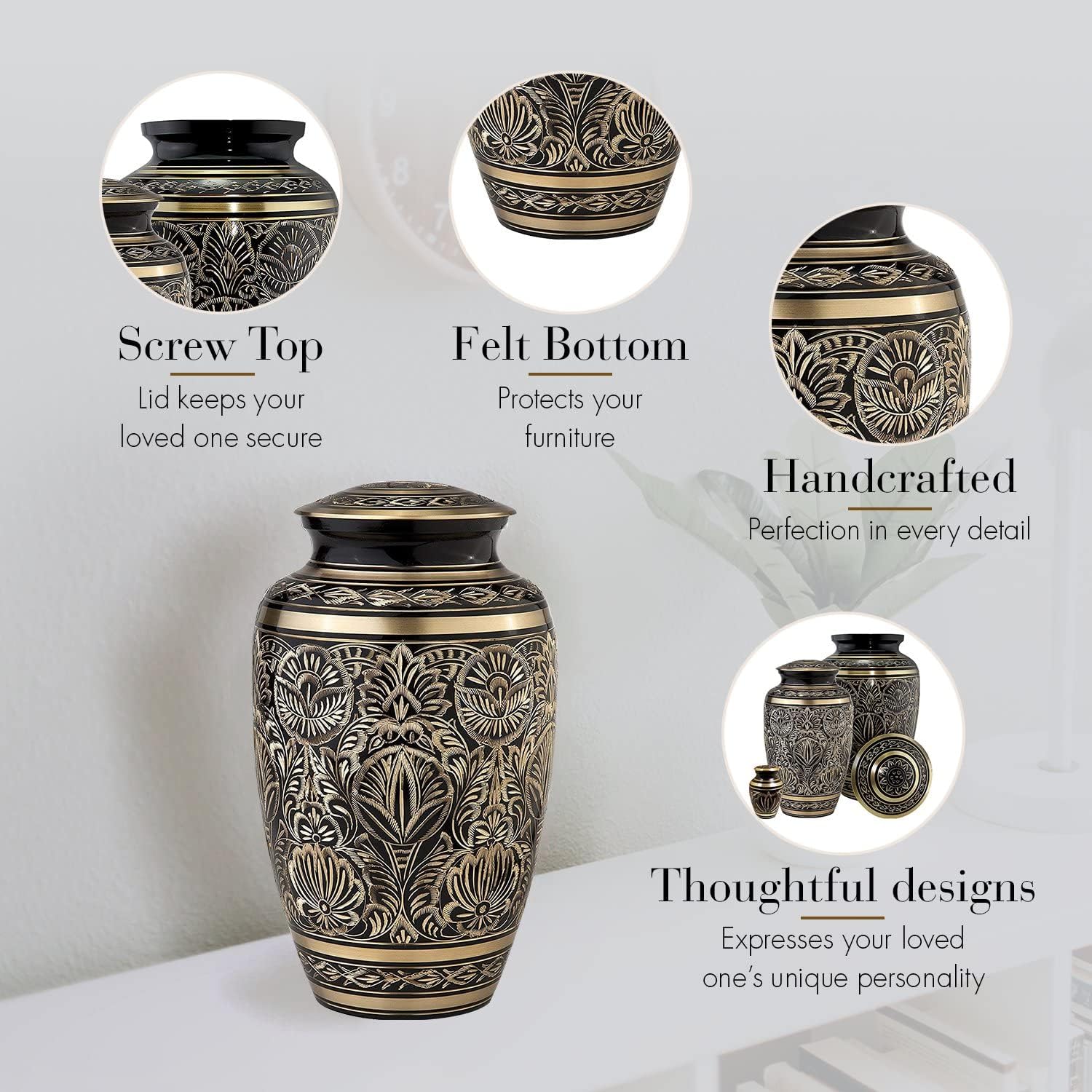 Black Majestic Radiance Cremation Urn for Ashes Adult Male - Personalized Urn for Ashes for Women Decorative Urns - Beautiful Handcrafted Urns for Human