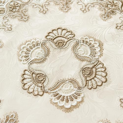 Miniatura 7 de mylacerhome Mantel de encaje jacquard para casa de campo, rectangular, con borde de macramé, funda floral bordada para comedor, fiesta en casa,