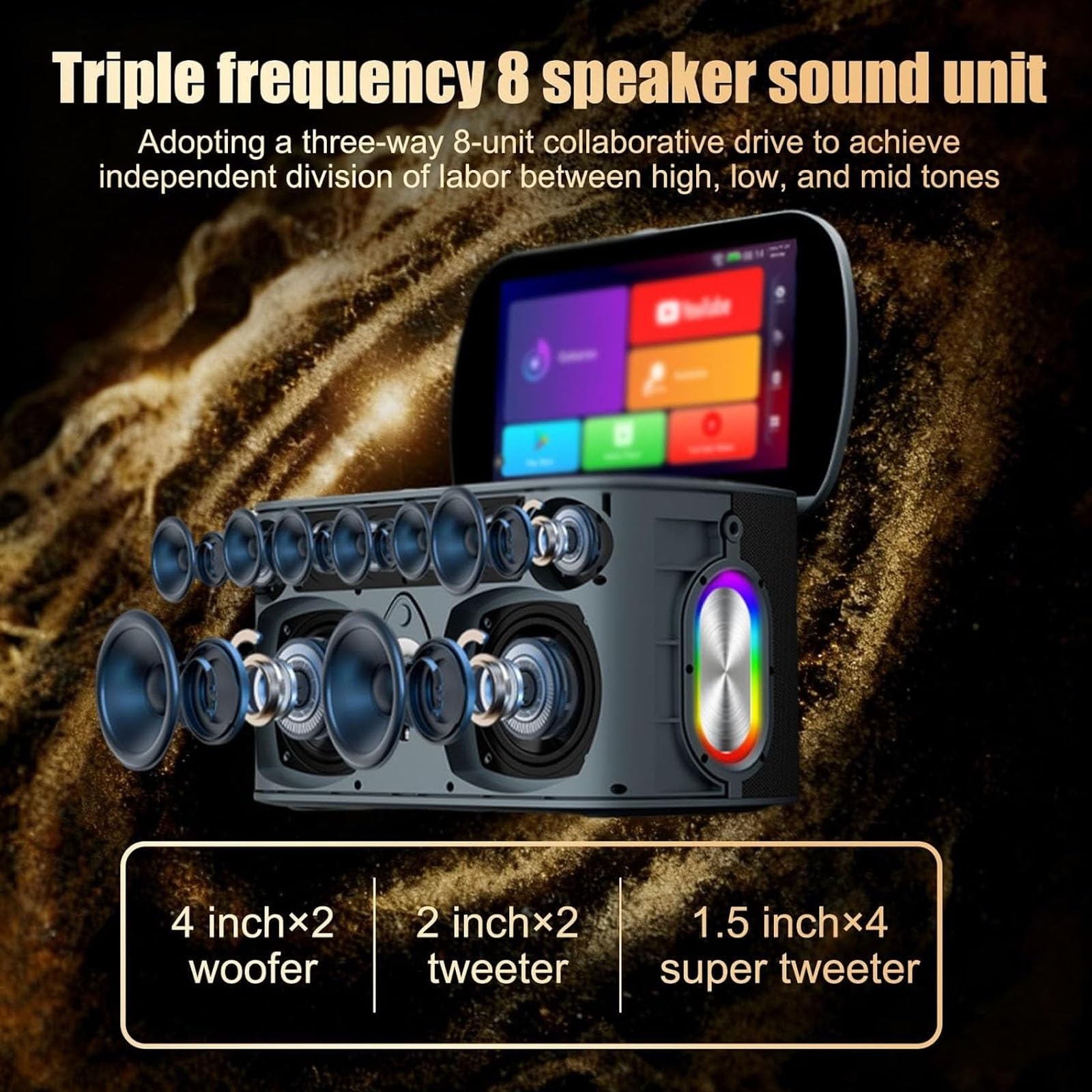 Macchina For Karaoke Wireless Con Touchscreen IPS Da 11,6" – 1+64 GB Di Spazio Di Archiviazione, Doppi Microfoni, Trasmissione Schermo HDMI +, Cache Brani Online, For Feste In Casa