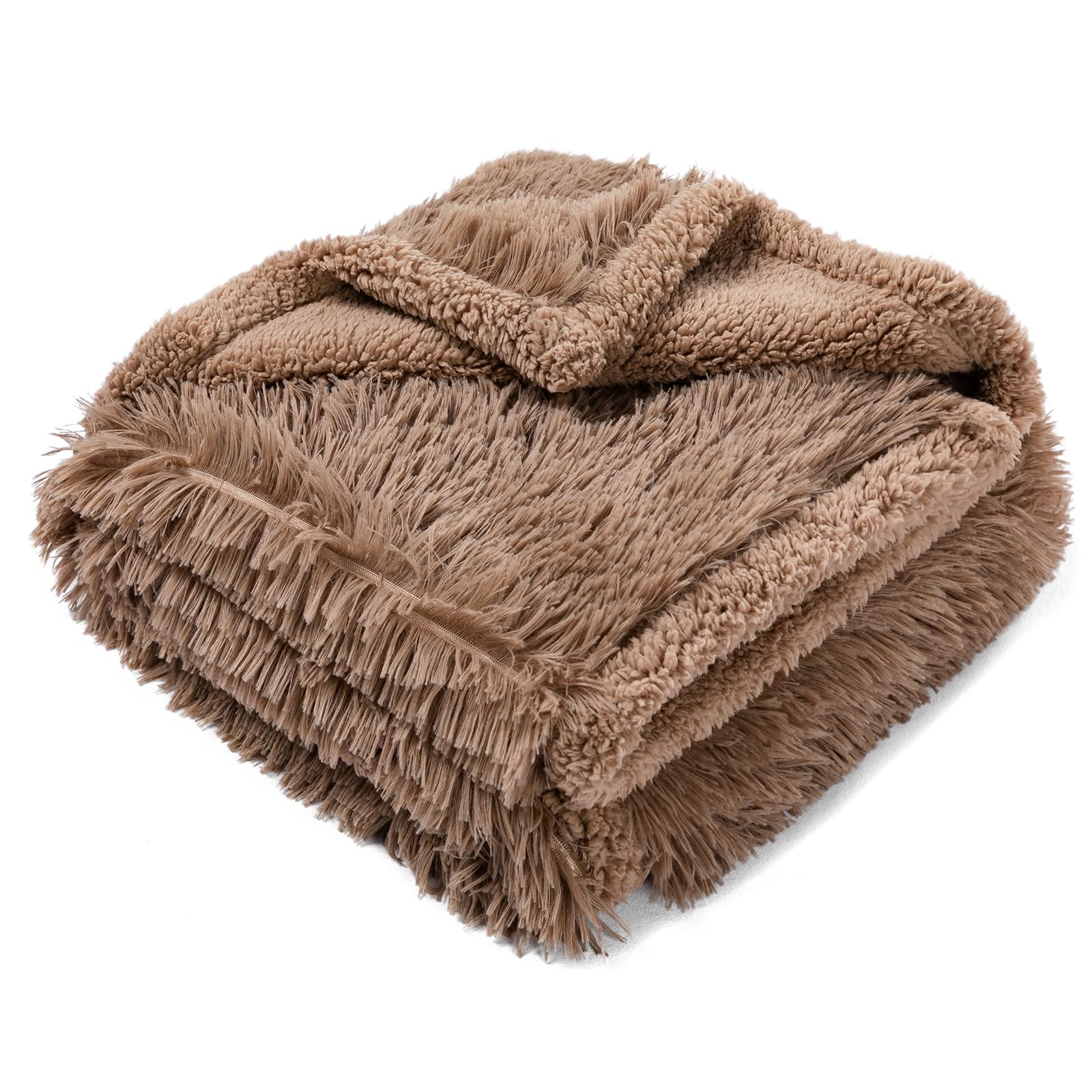 Waterproof Calming Dog Bed Covers Pets Blanket for Large Dogs Cats Brown Fluffy Long Faux Fur Pet Blankets Reversible Couch Sofa Cover Washable Love Bed Mats(Brown,XL-85x57in)
