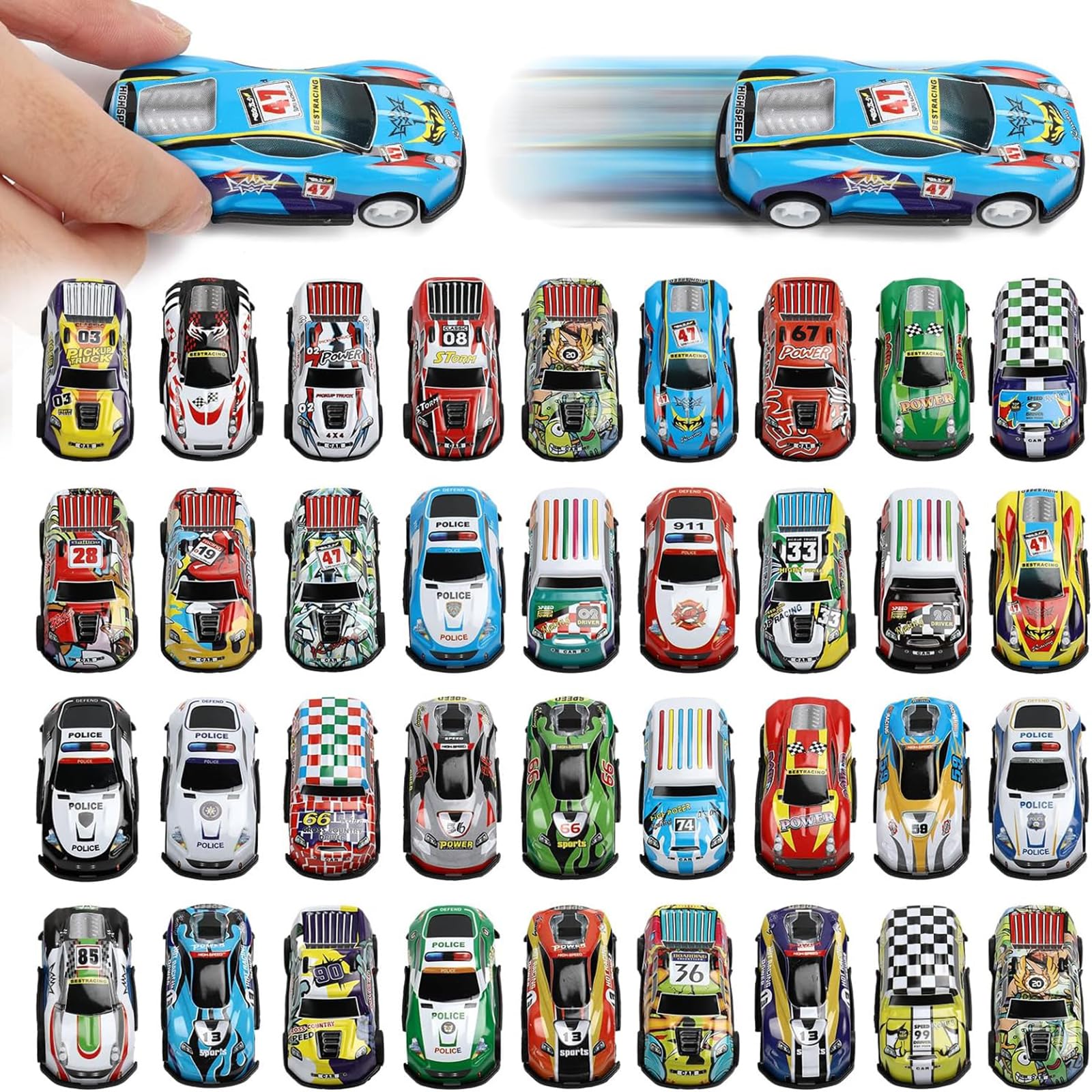 SZJYMY 30 pcs Pull Back Race Cars Toy with Storage Box,Alloy Die Cast Race Push and Pull Back Car Friction Powered VehiclesTreasure Box Toys for Classroom