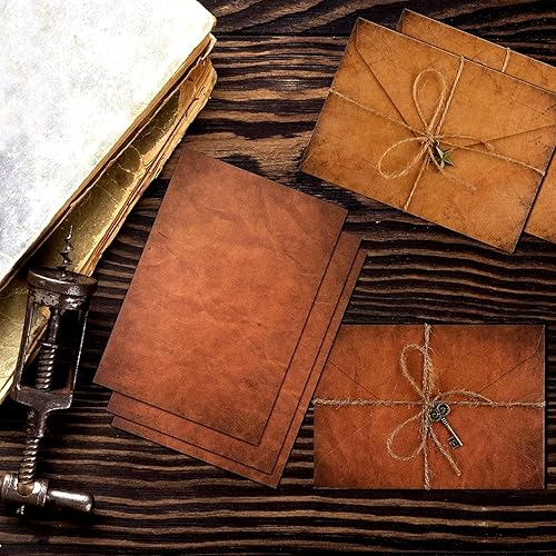 Miniatura 5 de Juego de sobres y papel de papelería vintage, cartas y sobres de papel de escritura, incluyendo 24 hojas de papel antiguo envejecido, 12 sobres