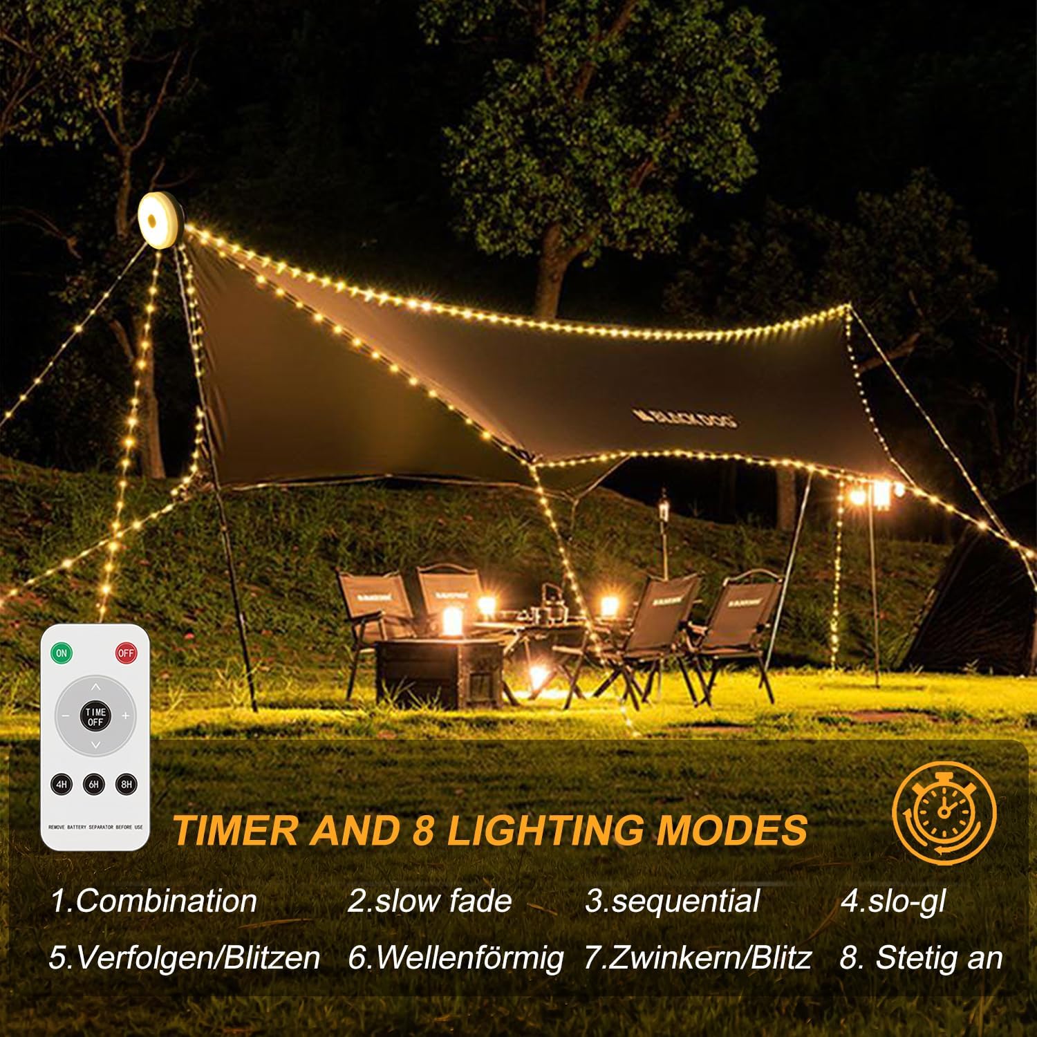 Moduri de utilizare ale ghirlandei luminoase de camping