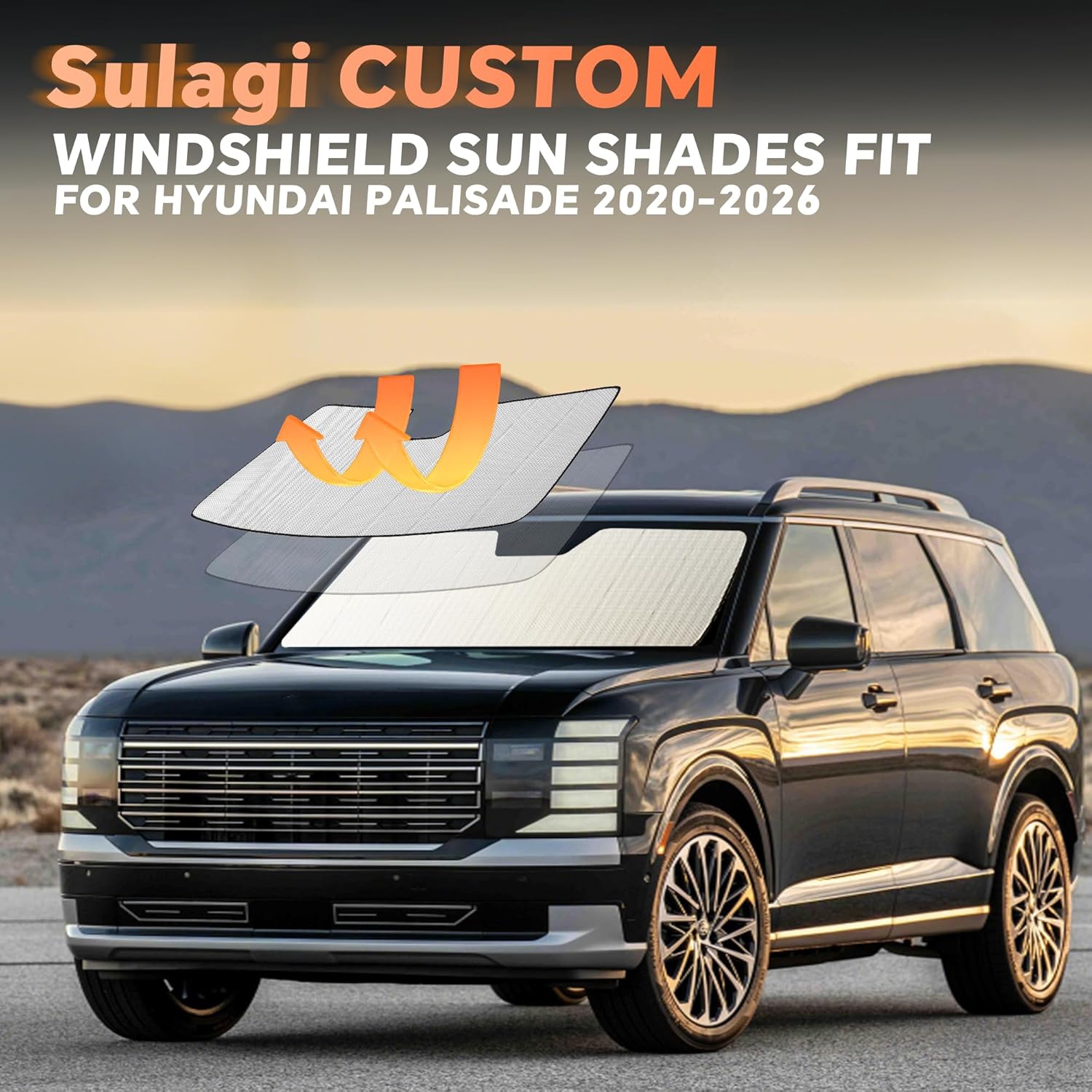Windshield Sun Shade for Hyundai Palisade 2020-2026 Custom Fit Accordion Folding Design Window Sunshade Car Accessories, Full Coverage Sun Visor Protector - Blocks 99% UV Rays