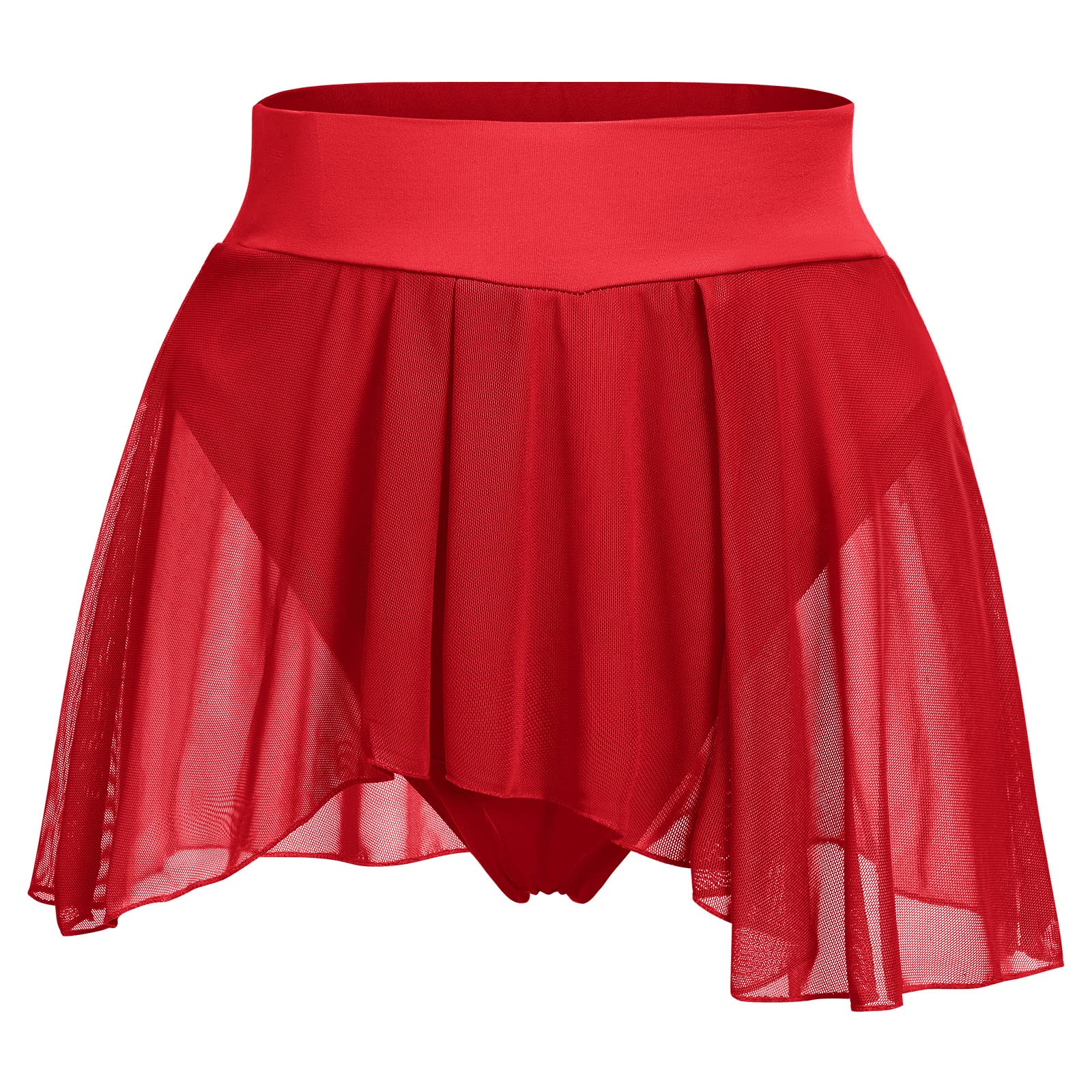 Women's Ruffle Dance Shorts Mesh Tulle Elastic Waist Asymmetrical Hem Rave Booty Bottoms Active Dancewear