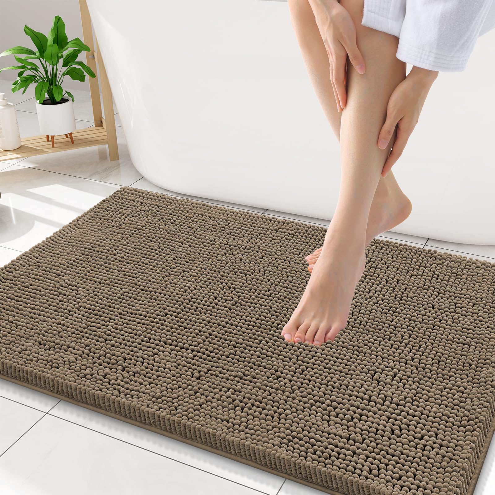 Smiry Luxury Chenille Bathroom Rugs 34x21, Extra Soft and Absorbent Shaggy Bath Mat, Machine Washable, Non-Slip Plush Carpet Runner for Tub, Shower,