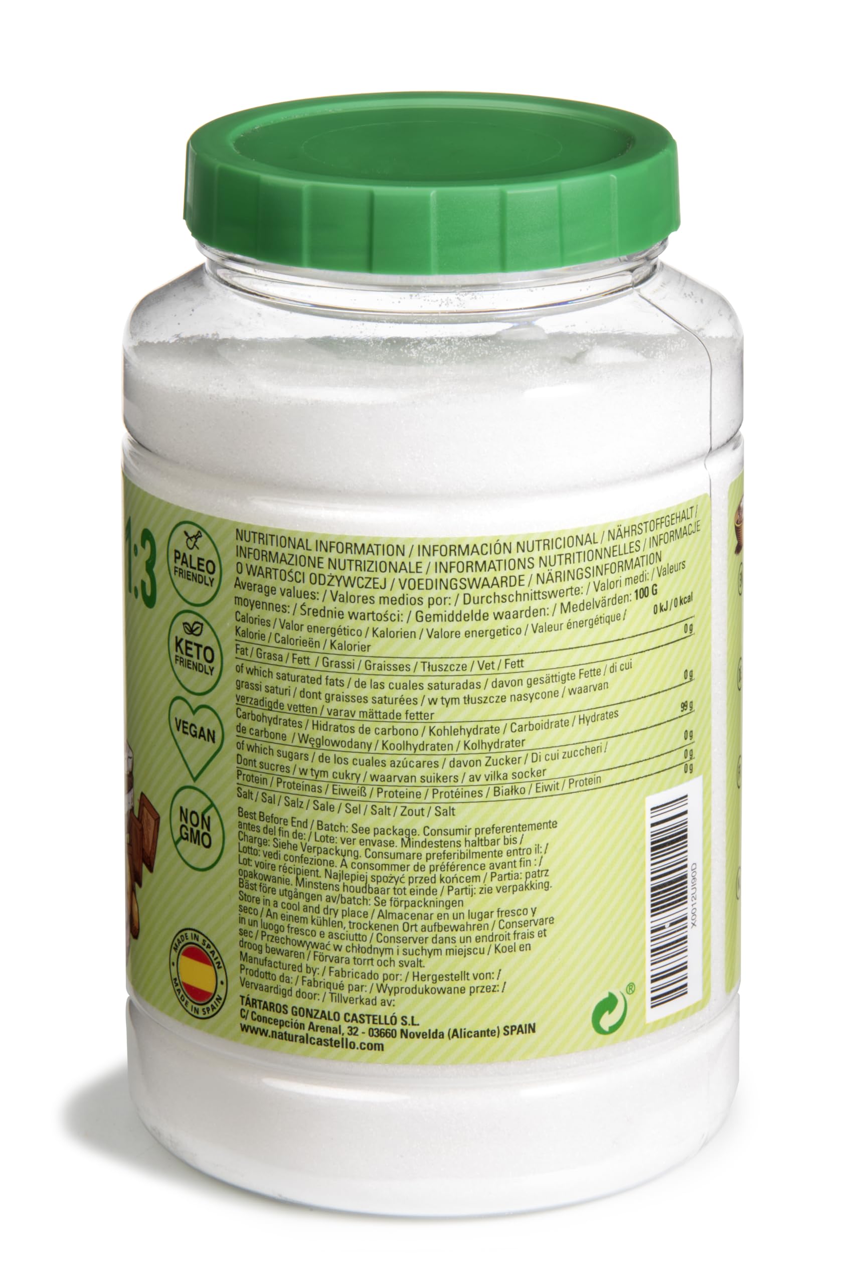 Castello since 1907 Słodzik Stevia + Erytrytol 1:3 1kg| 1g = 3g cukru | Słodzik o 100% naturalnym smaku - 0 Kalorii - 0 Indeks Glikemiczny - Keto i Paleo - 0 Węglowodanów Netto - Bez GMO
