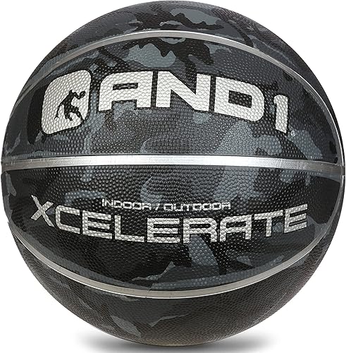 AND1 Xcelerate Rubber Basketball Official Regulation Size 7 (29.5") - Deep Channel Construction Streetball, Made for Indoor Outdoor Basketball Games