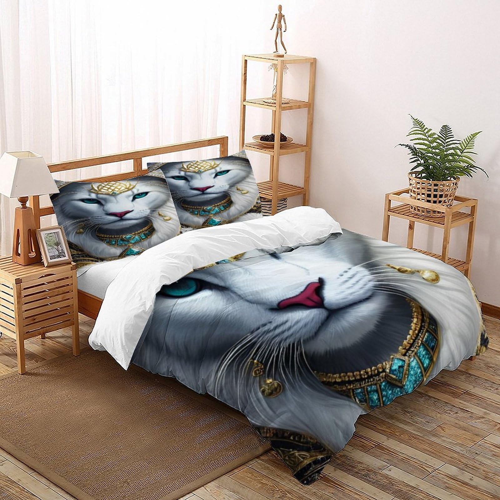 Housse couette 200x200 anti-allergie animaux parure de lit adulte 3 pcs