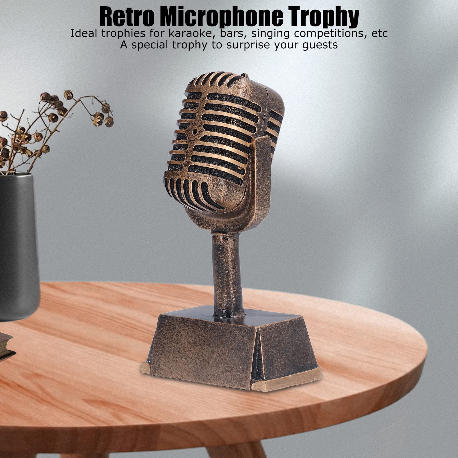 Trofeo Premio Musicale - Trofeo Microfono Decorativo in Resina Sintetica Ornamento da Tavolo per Gara di Canto Domestico Karaoke