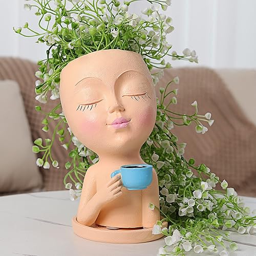 Miniatura 6 de COMODID Maceta facial con una base, maceta facial para plantas de interior y exterior, maceta de resina para suculentas con agujero de drenaje,