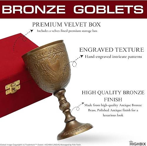 Miniatura 3 de Copa de vino vintage de latón hecha a mano, copa de vino de boda de estilo antiguo en caja de regalo forrada de terciopelo, regalo ideal