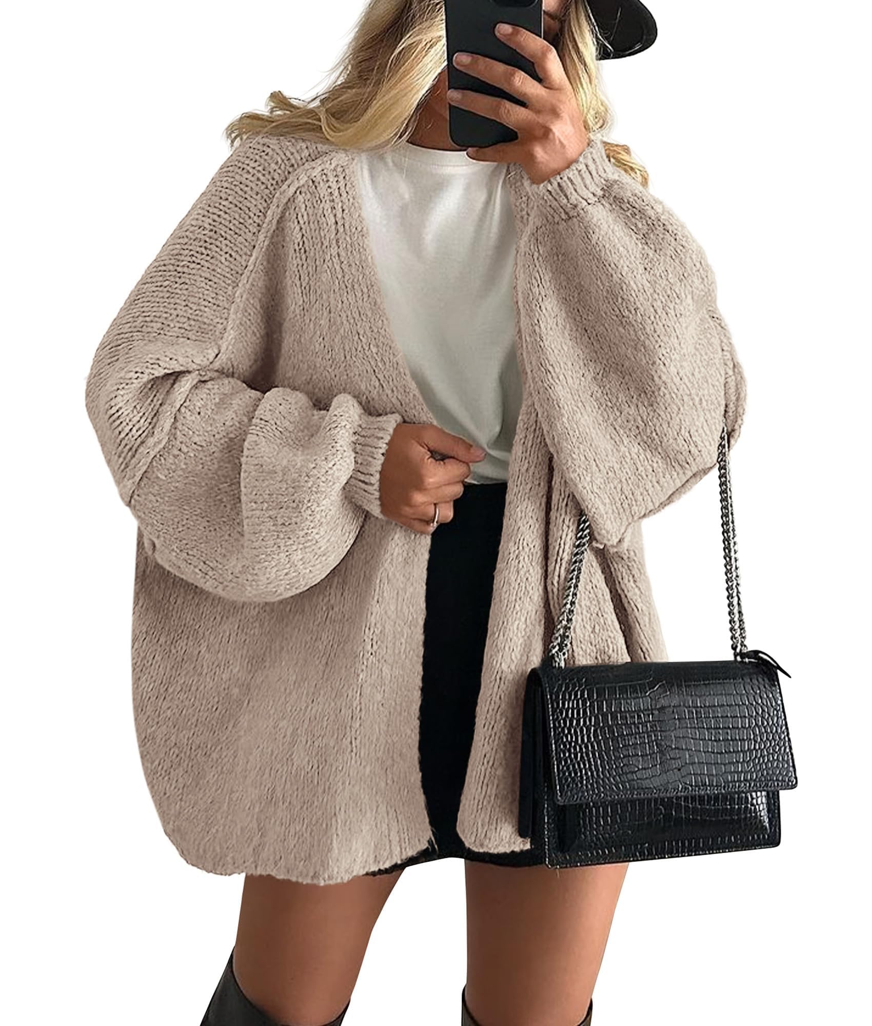 PRETTYGARDEN Womens Open Front Oversized Cardigan Sweaters | Soft Chunky Knit, Baggy Loose Fit, Long Lantern Sleeve Lightweight Sweater, Casual Daily Going Out, Fall Winter Outfits