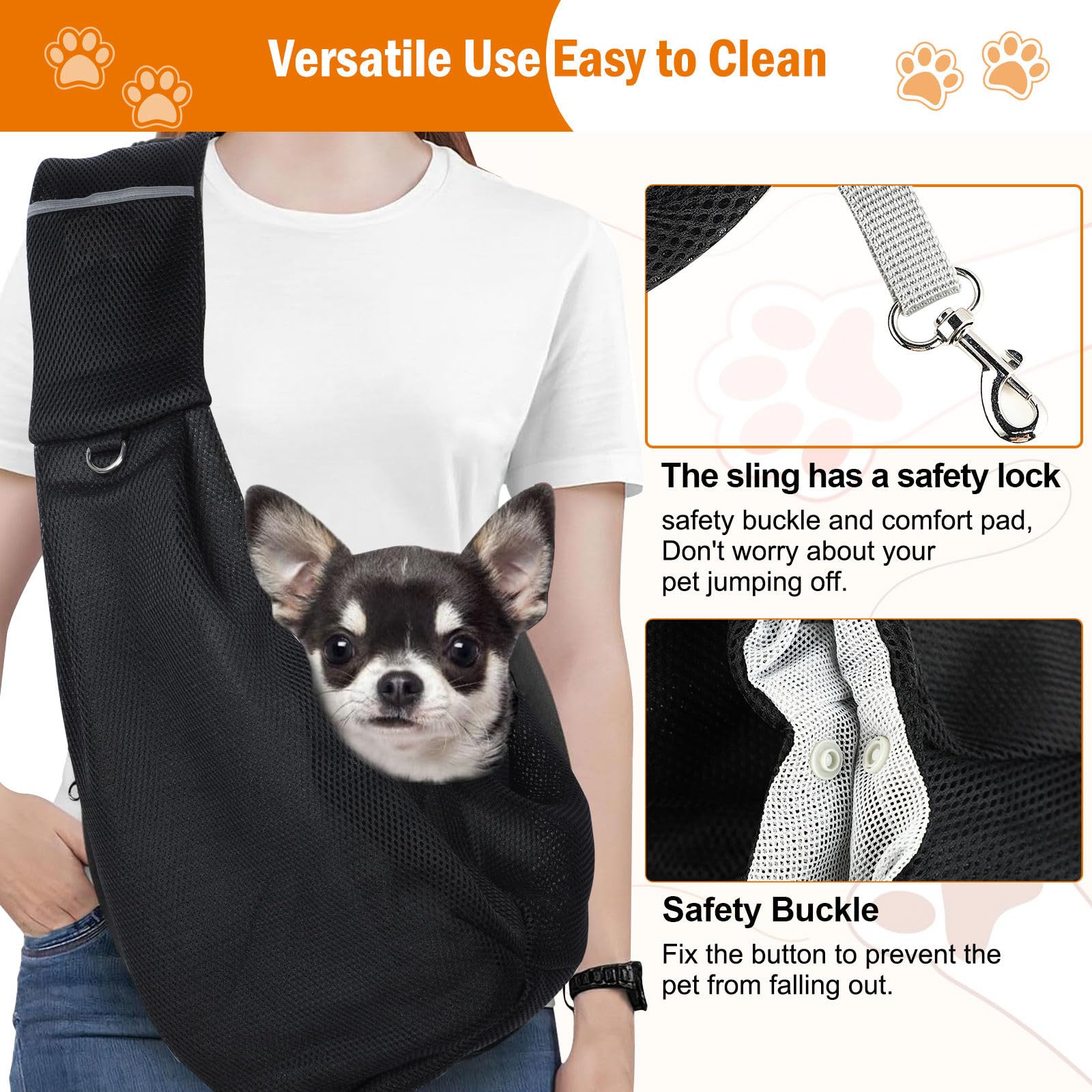 Dog Sling Carrier Lightweight Puppy Carrier Sling Breathable and Comfortable Pet Sling for Small Dogs and Cat Sling Pet Travel Bag for Walking Travel Outdoor Subway Black - Image 4