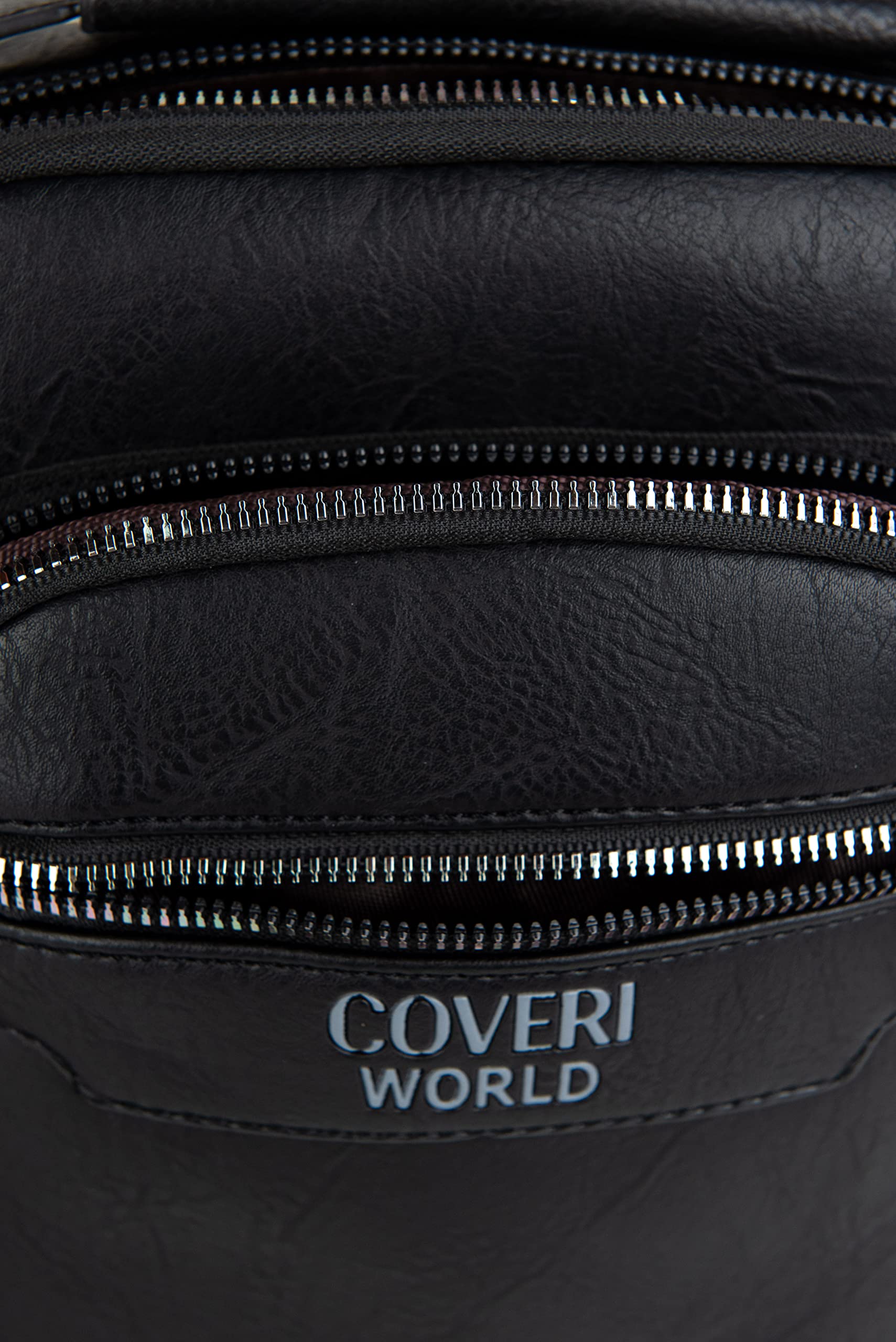 COVERI Borsello da Uomo in Ecopelle, Marrone, Nero, con Tracolla, Multi Tasche con Zip, per Lavoro, Ufficio, Tempo libero Art.6230 Dimensioni 24x20x6 cm