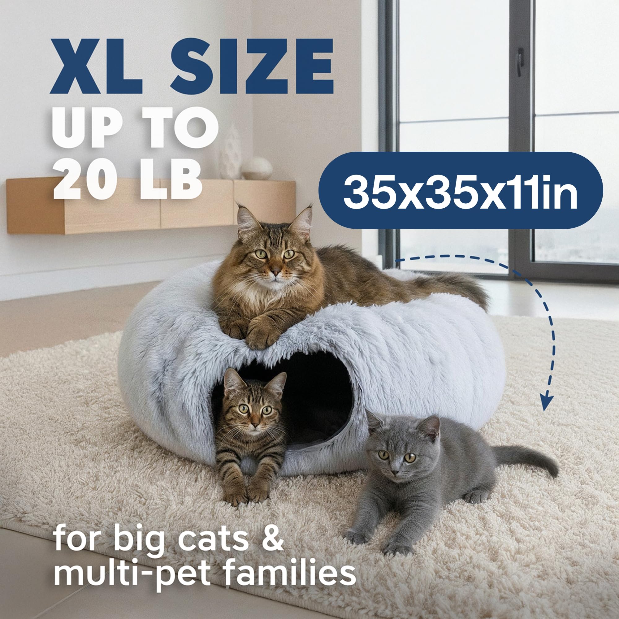 Tunnel et jouets pour chat d'intérieur – Tunnel pliable pour chat d'intérieur + jouets pour chat – Lit tunnel en peluche confortable pour chat – Tunnel pour chat et chaton sûr pour chatons d'intérieur