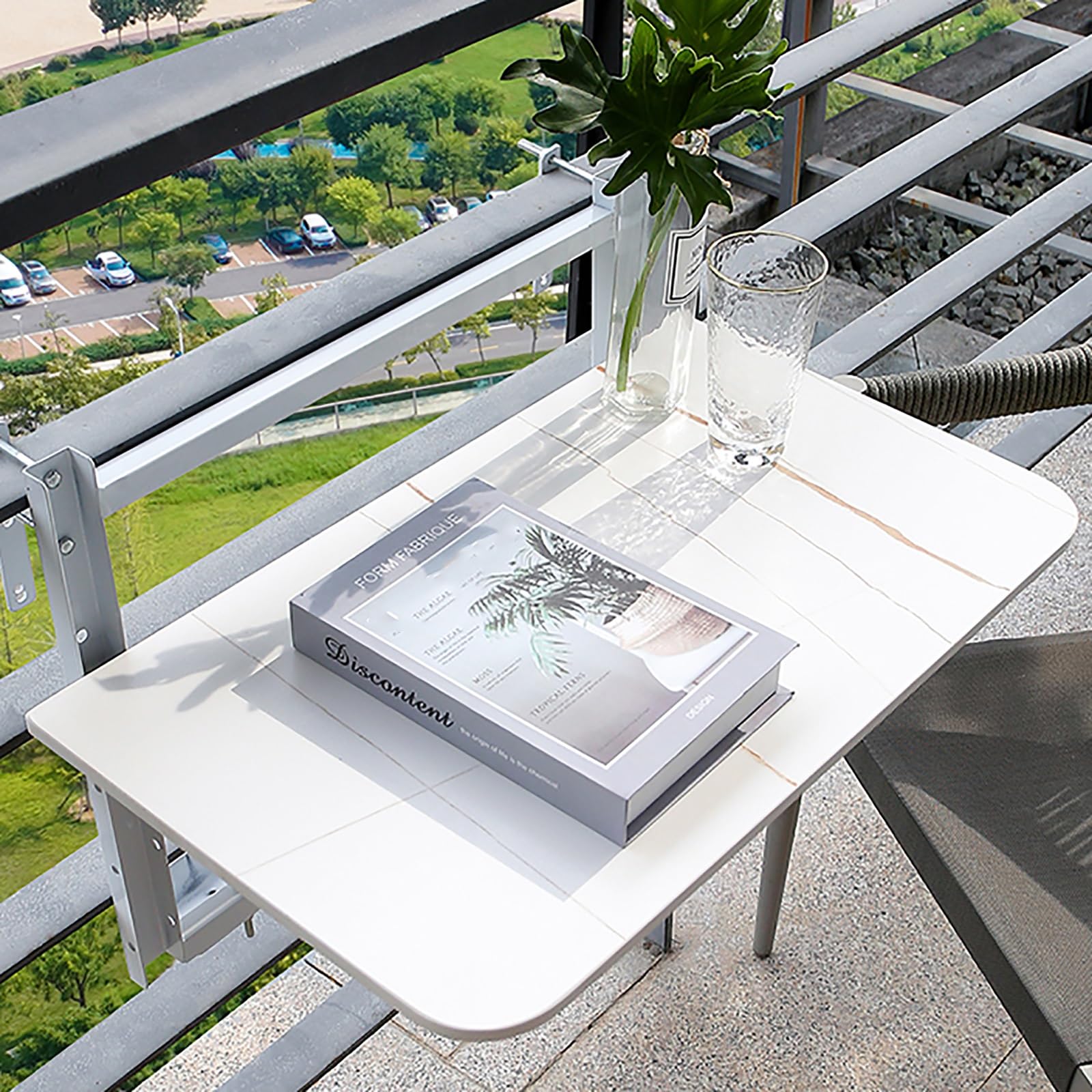 SXZenSpace Hanging Table Balcony, Foldable Bar for Railings Adjust Height Wall Mounted Folding Lifting Desk(White,100cm/39in)