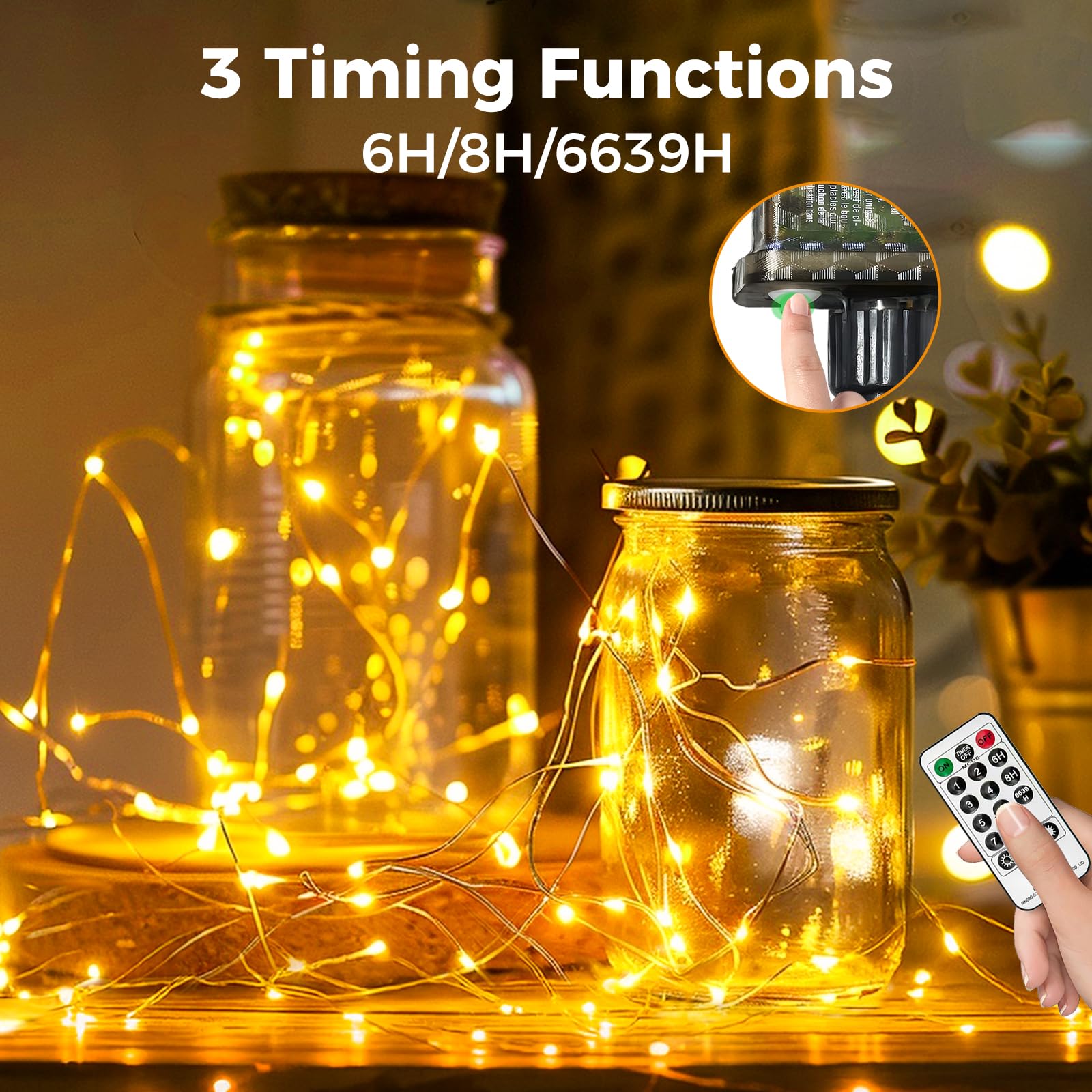 btfarm 20M 200LED Fairy Lights Plug in with Remote, Timer Copper Wire Lights Mains Powered - Image 3