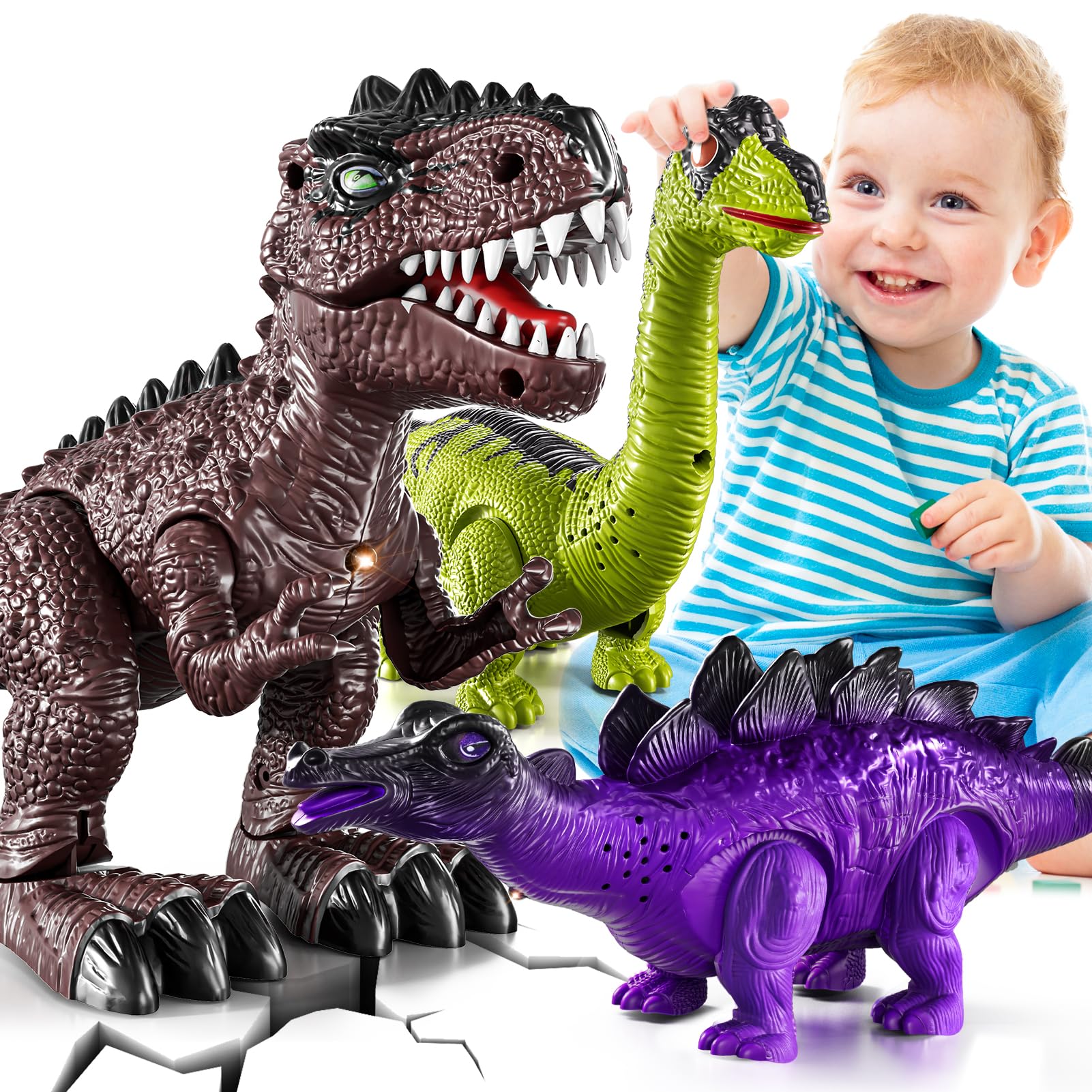 3-Pack Electronic Walking Dinosaur Toys for Kids 3-5