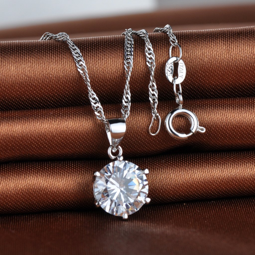 Collana e ciondolo con incastonatura ad artiglio in argento sterling 925 e zirconia cubica, 3 misure