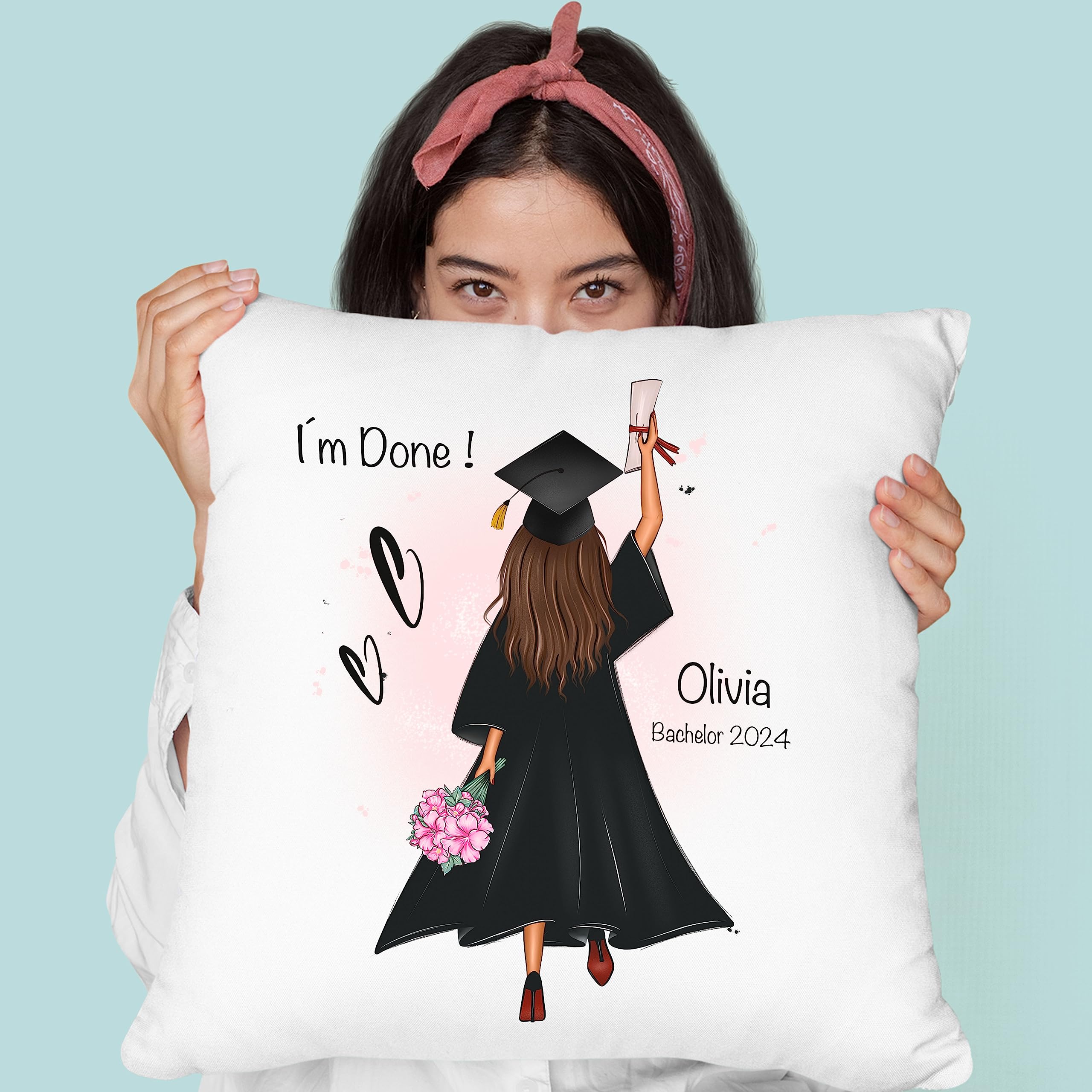 Kiddle-Design Bachelor Master Abitur 2026 Kissen Abschluss Geschenk Personalisiert Name Absolventin Doktor Frauen Damen Schulabschluss Abi
