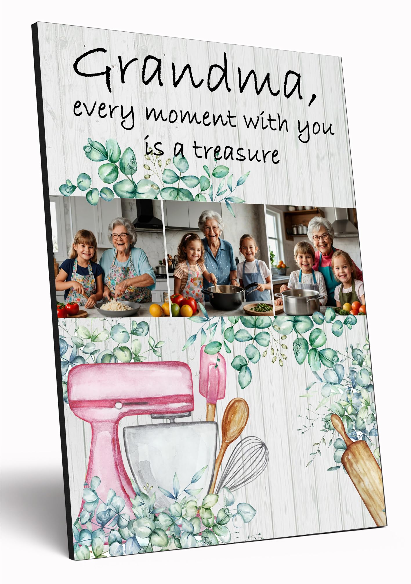 The Plum Penguin Moments To Treasure Personalised Photo Gift A4 Wooden Wall Art Mother's Day Customised Print For Grandma Nan Granny Gift From Grandkids