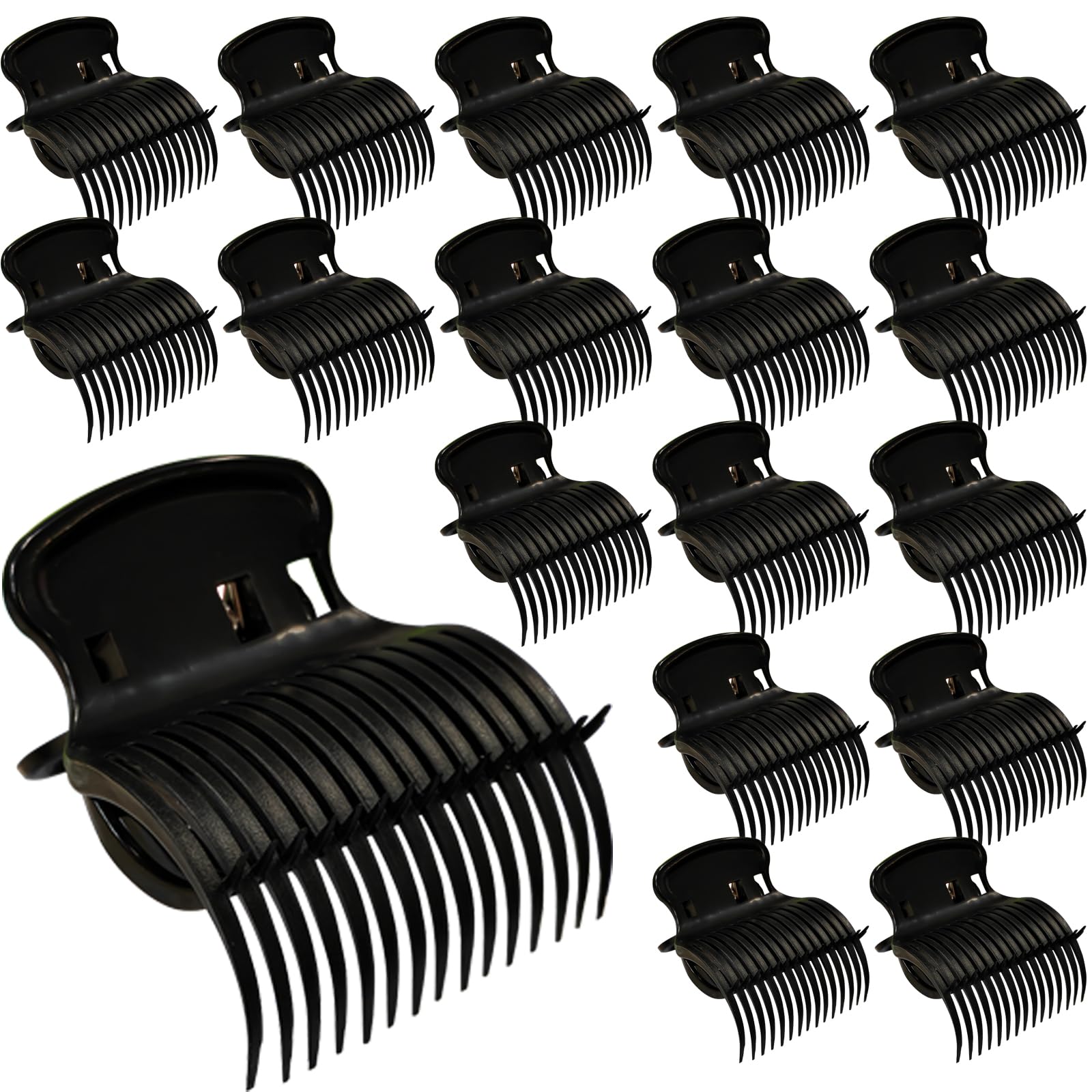 SHEHARUHI 18pcs Hot Roller Clips Hair Curler Claw Clips Replacement Hair Section Styling(Black)