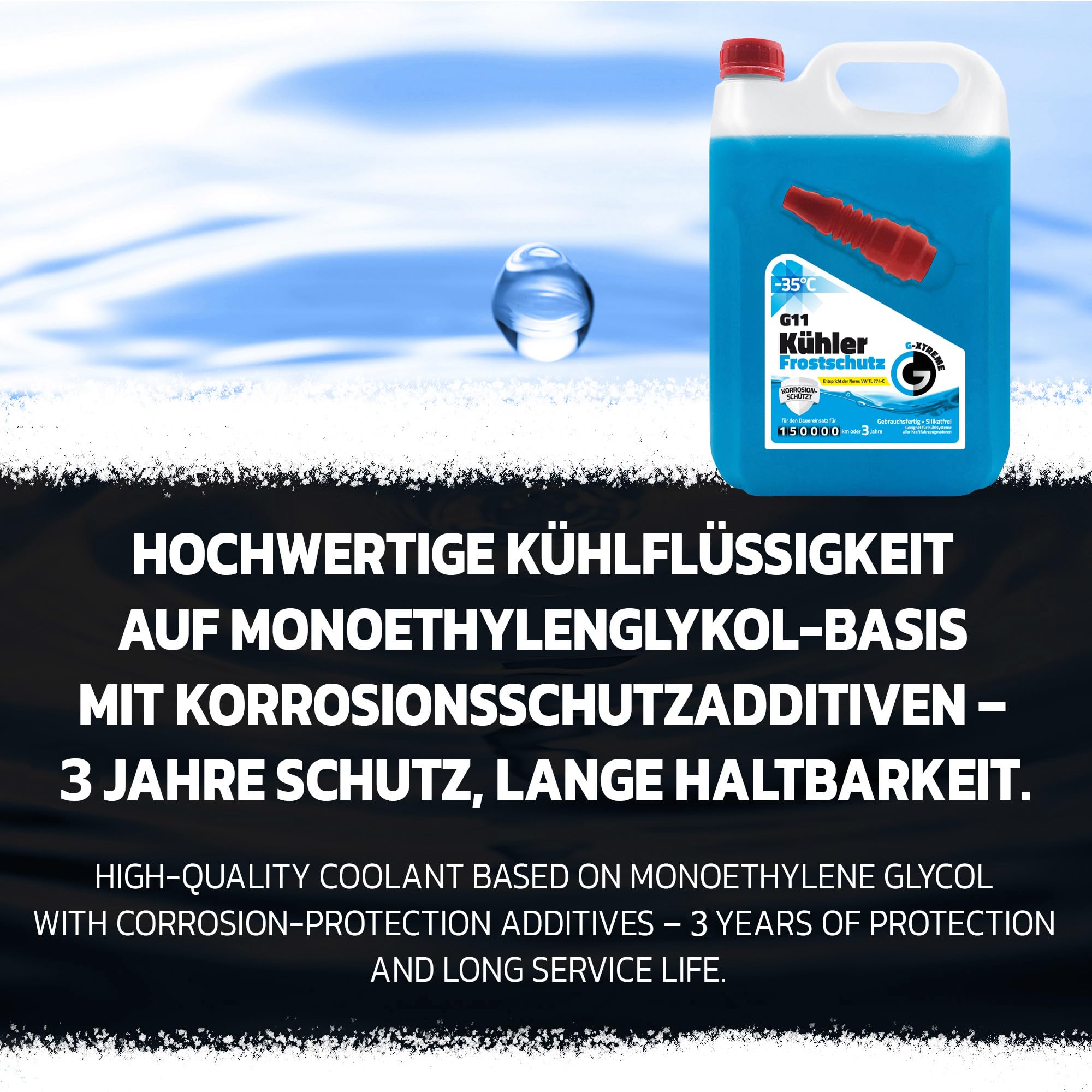 Gamix Kühlerfrostschutz G11 – Gebrauchsfertige Kühlflüssigkeit Auto – Frostschutz bis -35 °C – 3 Jahre Schutz – 20 L