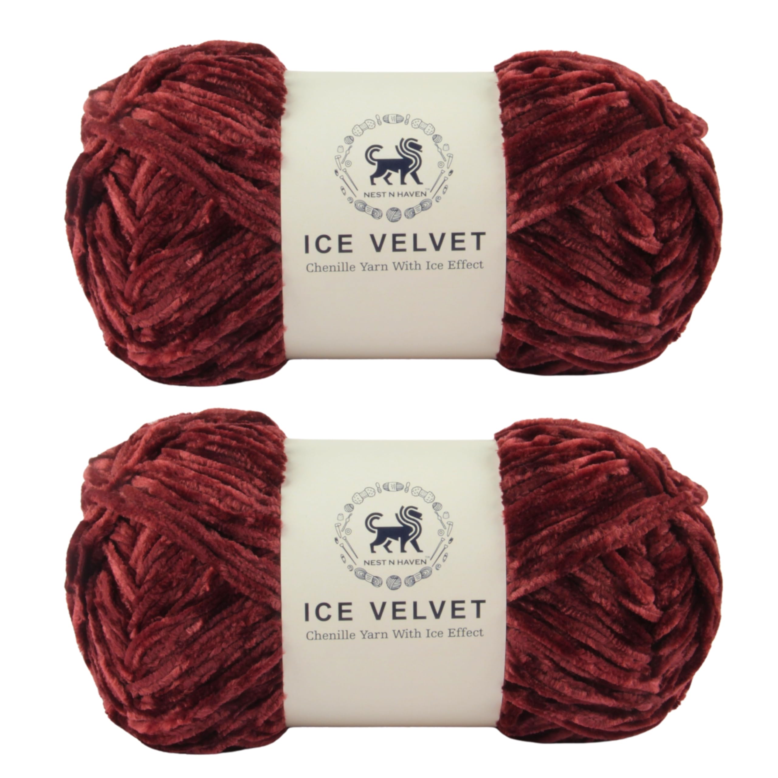 NESTNHAVEN, Ice Velvet, Chenille Yarn Supersoft Hand Knitting Wool Ball, Set of 2 (1 Ball/100 Gram Each) Ball Suitable for Craft, Babywear, Baby Blankets, 4 Medium, Shade no - NNHIVS (Brown)