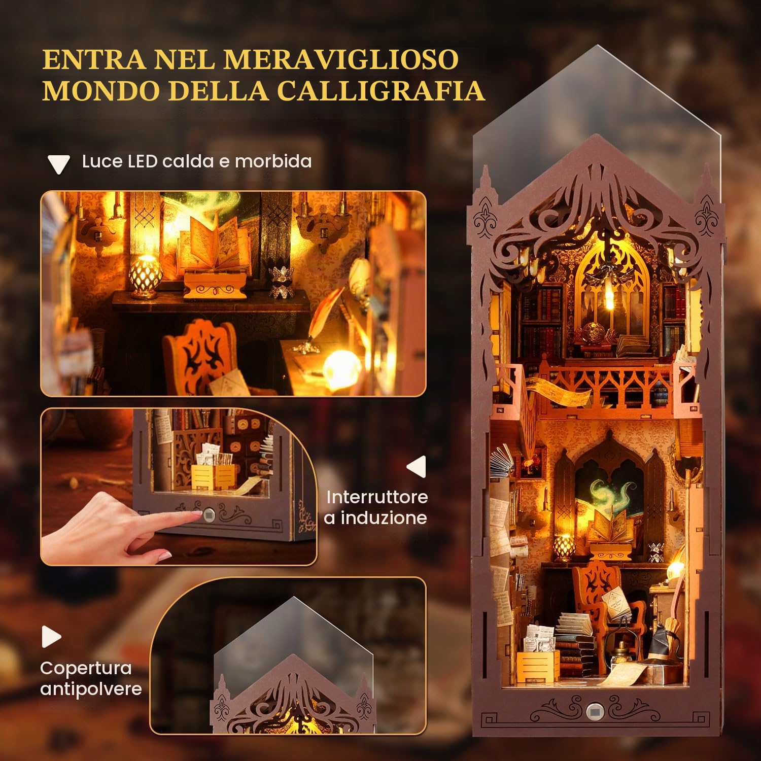 shrike Book Nook Kit Casa delle Bambole Magica Fai Da Te Booknook, Kit Casa Miniatura, Puzzle 3D in Legno, Illuminazione a LED, Regalo Decorativo per Libreria